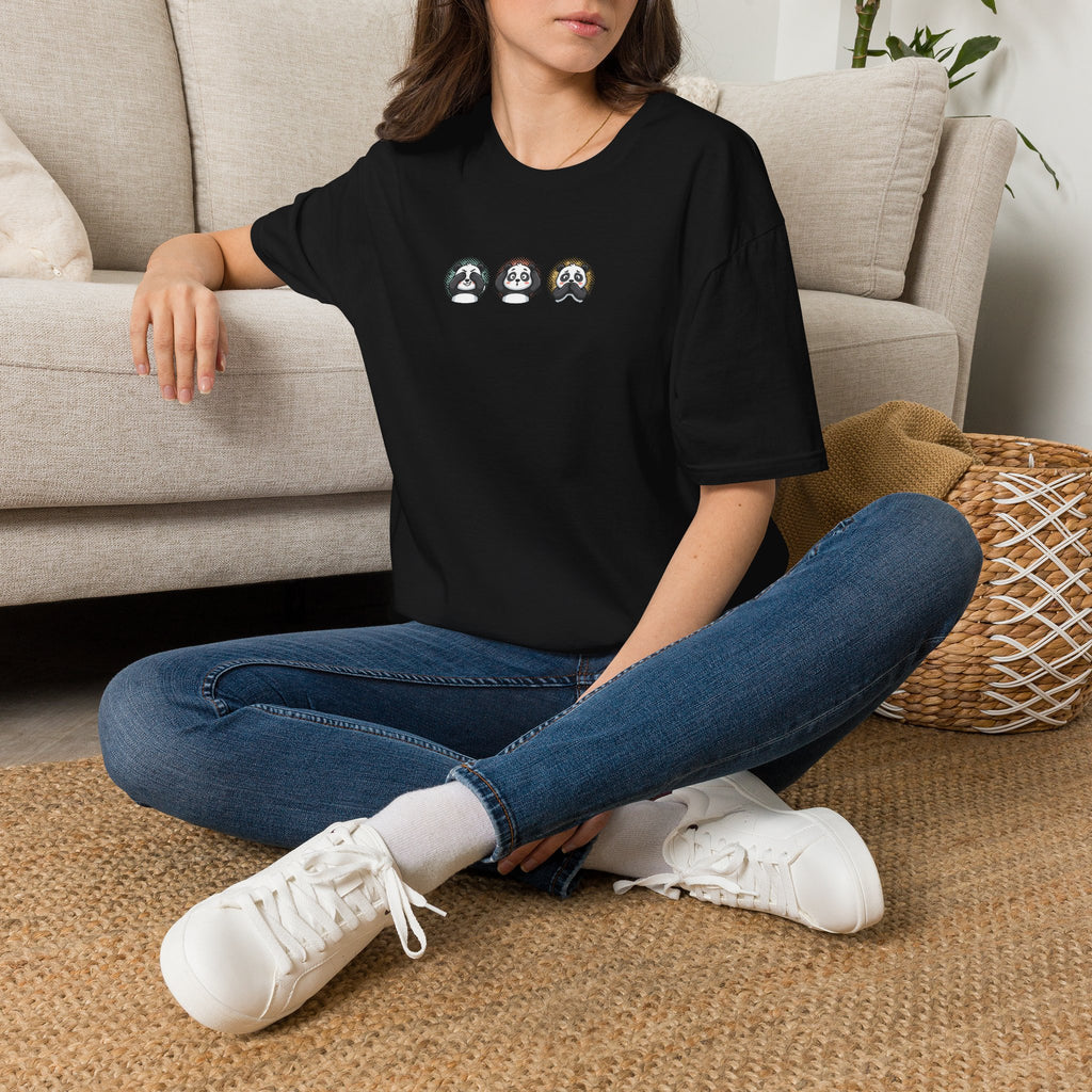 Panda Trio Graphic T-Shirt — Cute Cartoon Panda Faces Tee