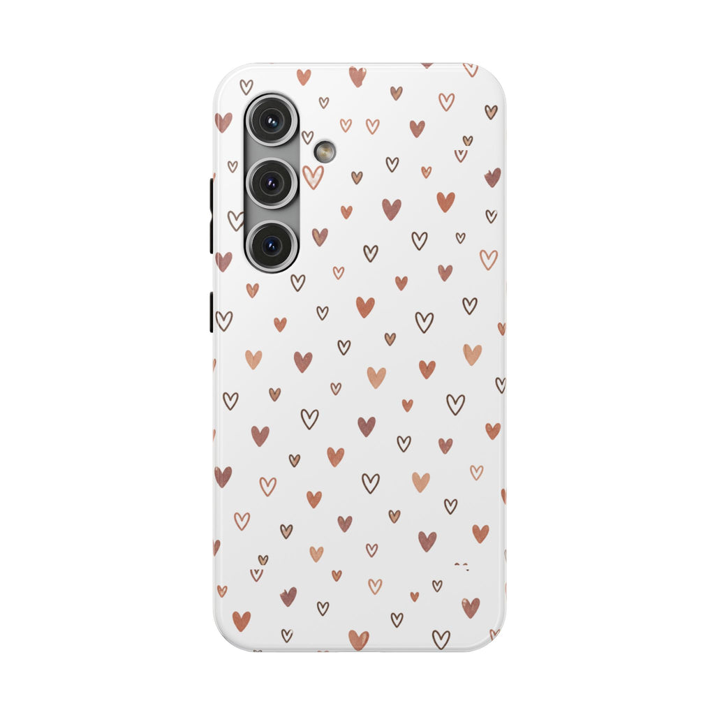 Heart Doodle Impact-Resistant Phone Case — Cute Neutral Tiny Hearts Design