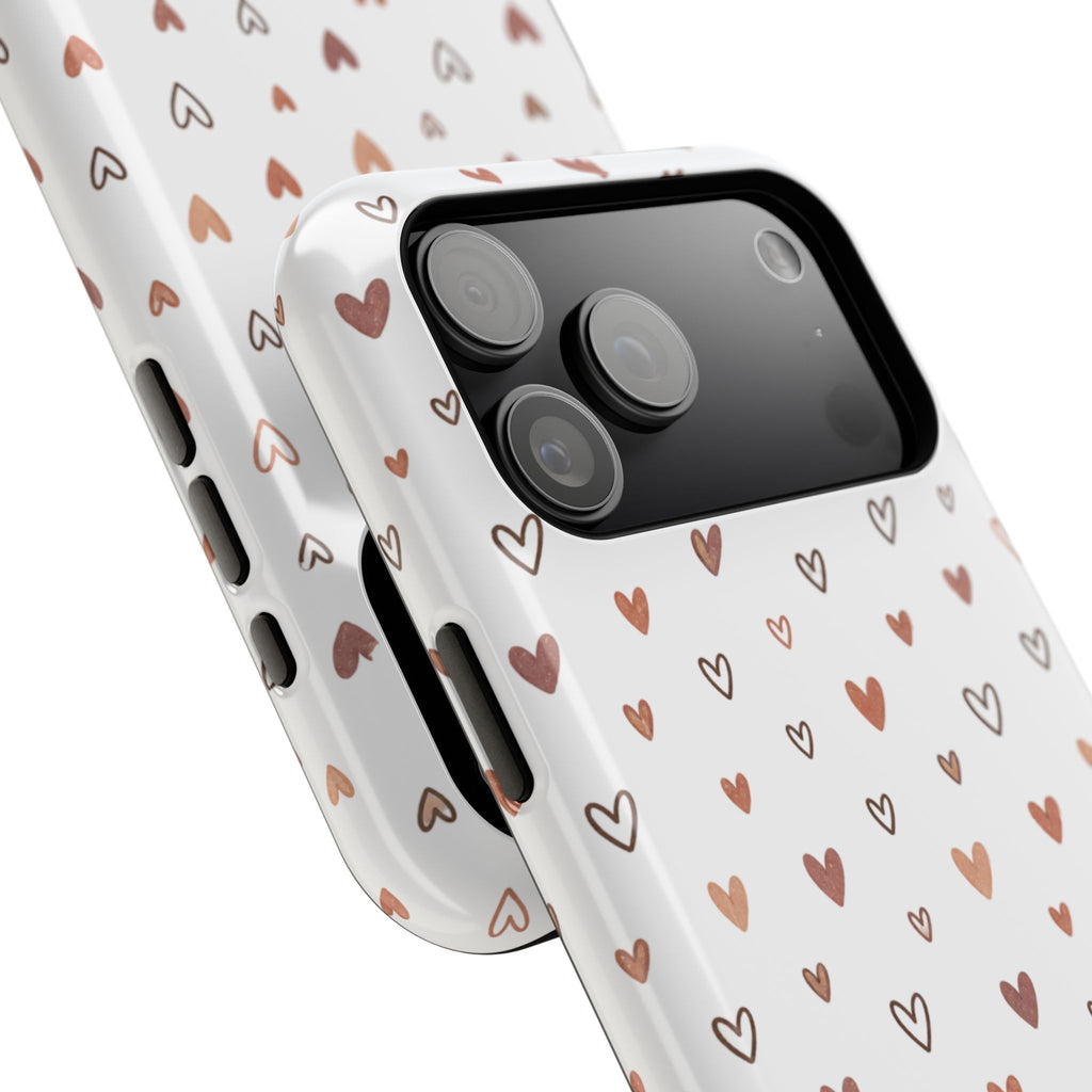 Heart Doodle Impact-Resistant Phone Case — Cute Neutral Tiny Hearts Design