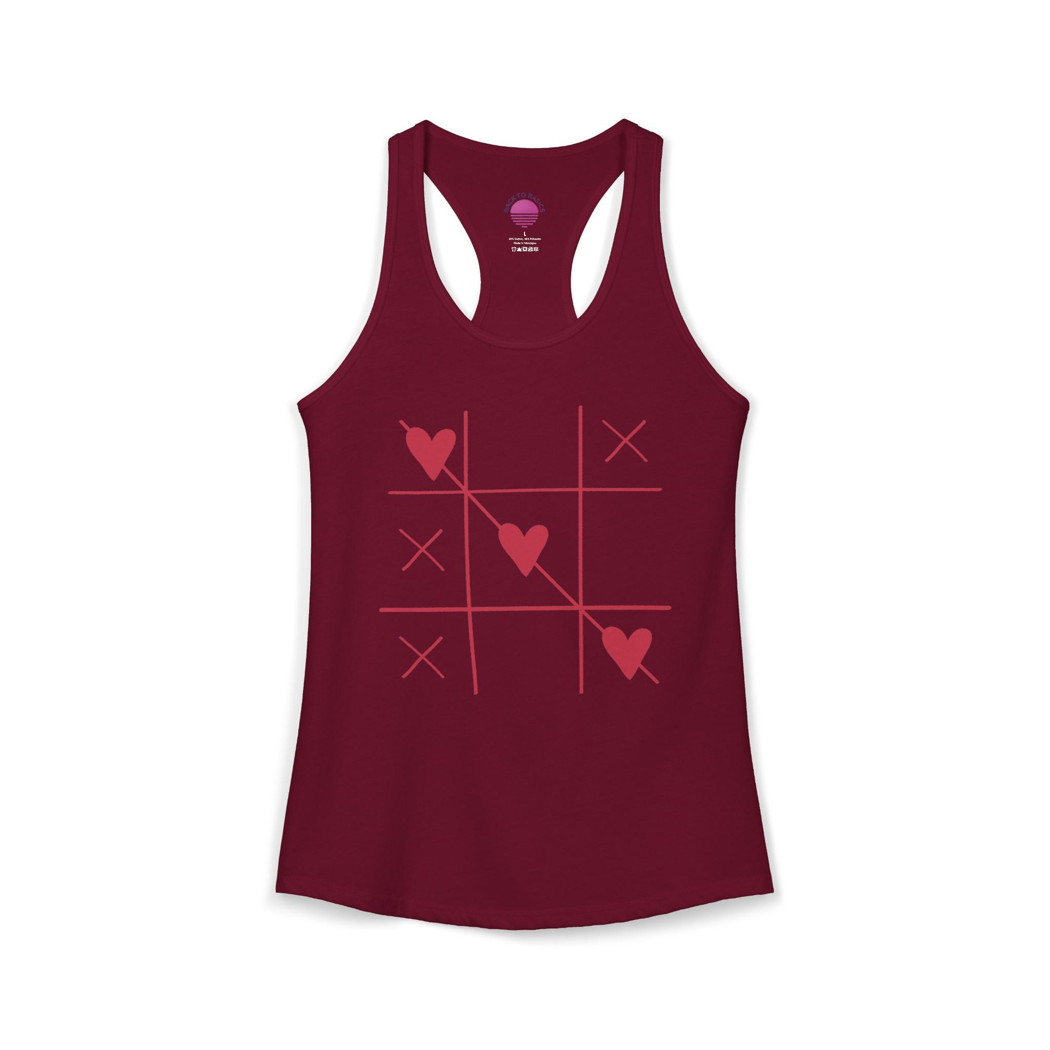 Heart Tic Tac Toe Women’s Racerback Tank — Cute Valentine’s Game Tee