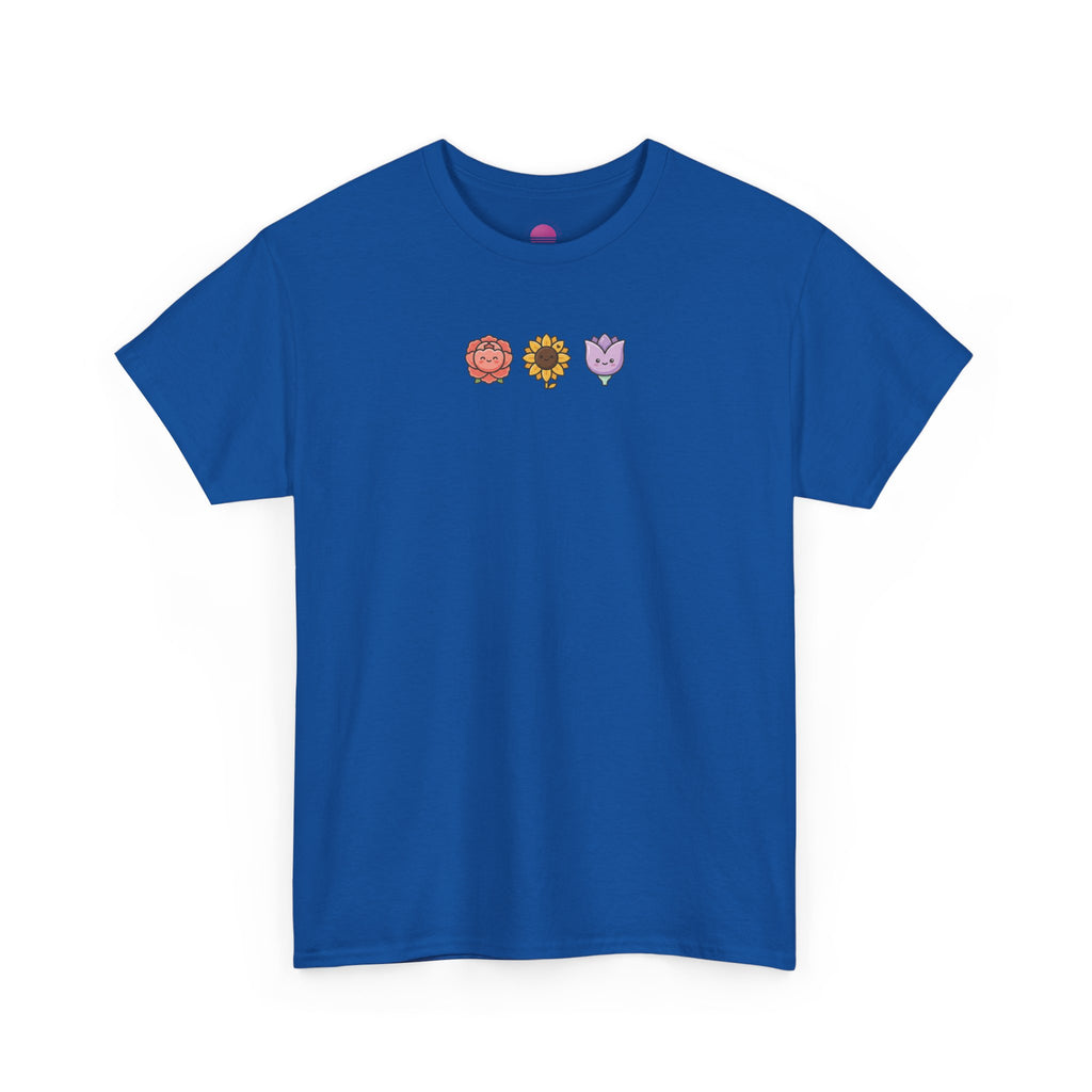 Flower Trio Tee — Cute Mini Floral Lion, Sunflower & Heart Plants Graphic T-Shirt