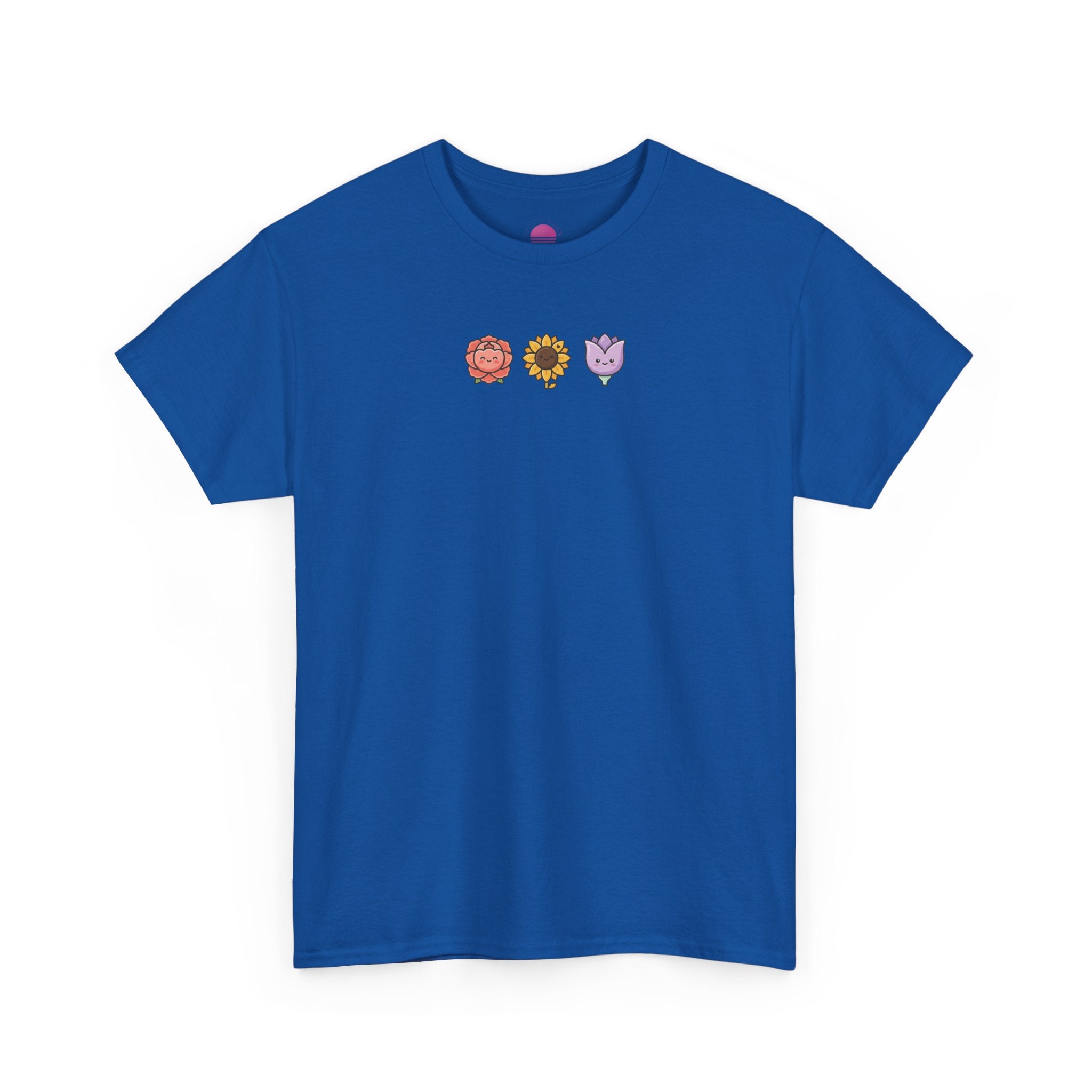 Flower Trio Tee — Cute Mini Floral Lion, Sunflower & Heart Plants Graphic T-Shirt