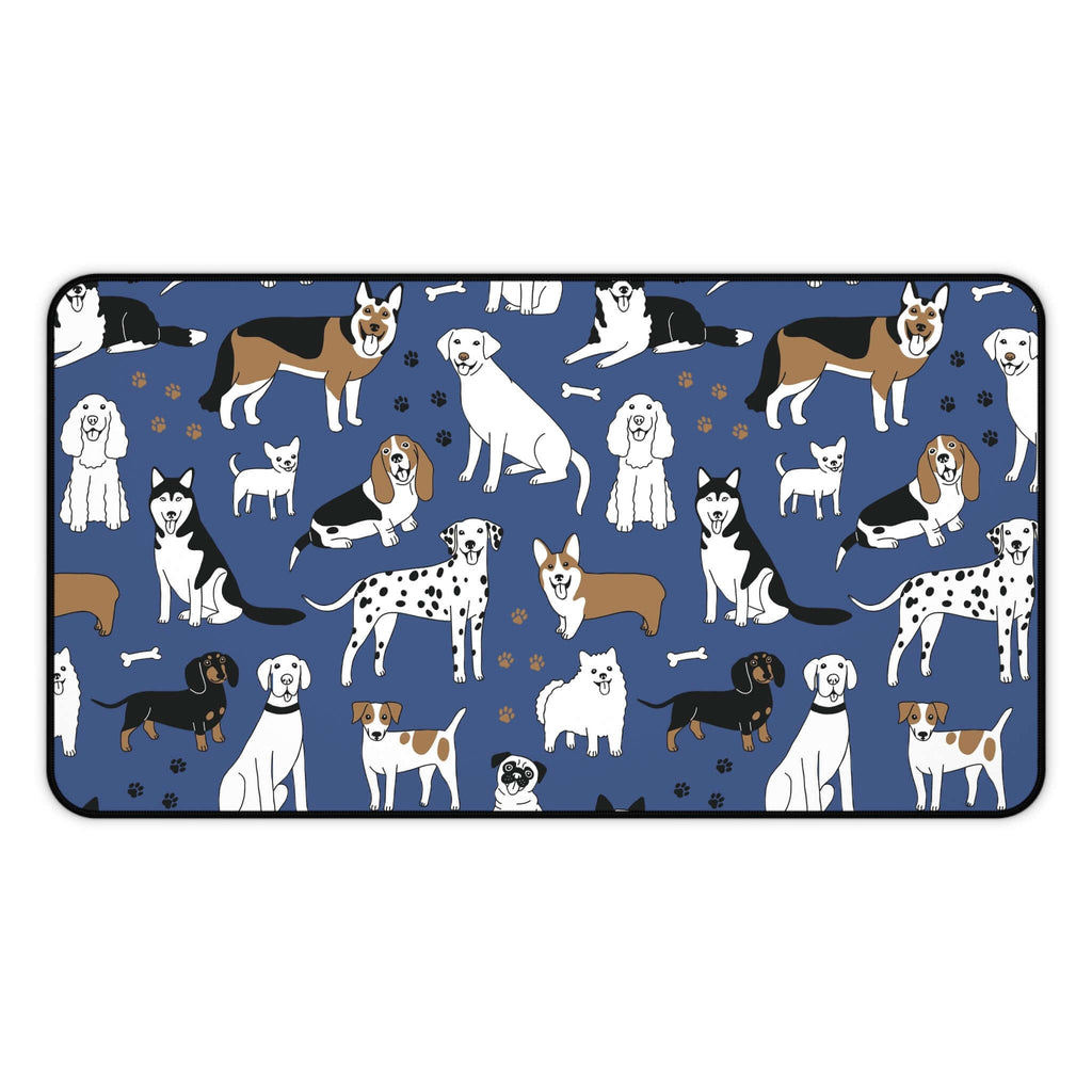 Dog Pattern Desk Mat — Blue Cute Puppy Desk Pad for Pet Lovers