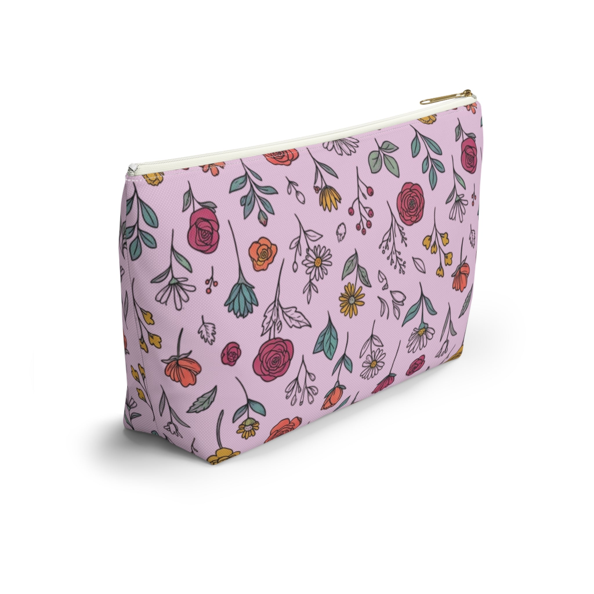 Floral Doodle Accessory Pouch — T‑Bottom Makeup & Travel Organizer