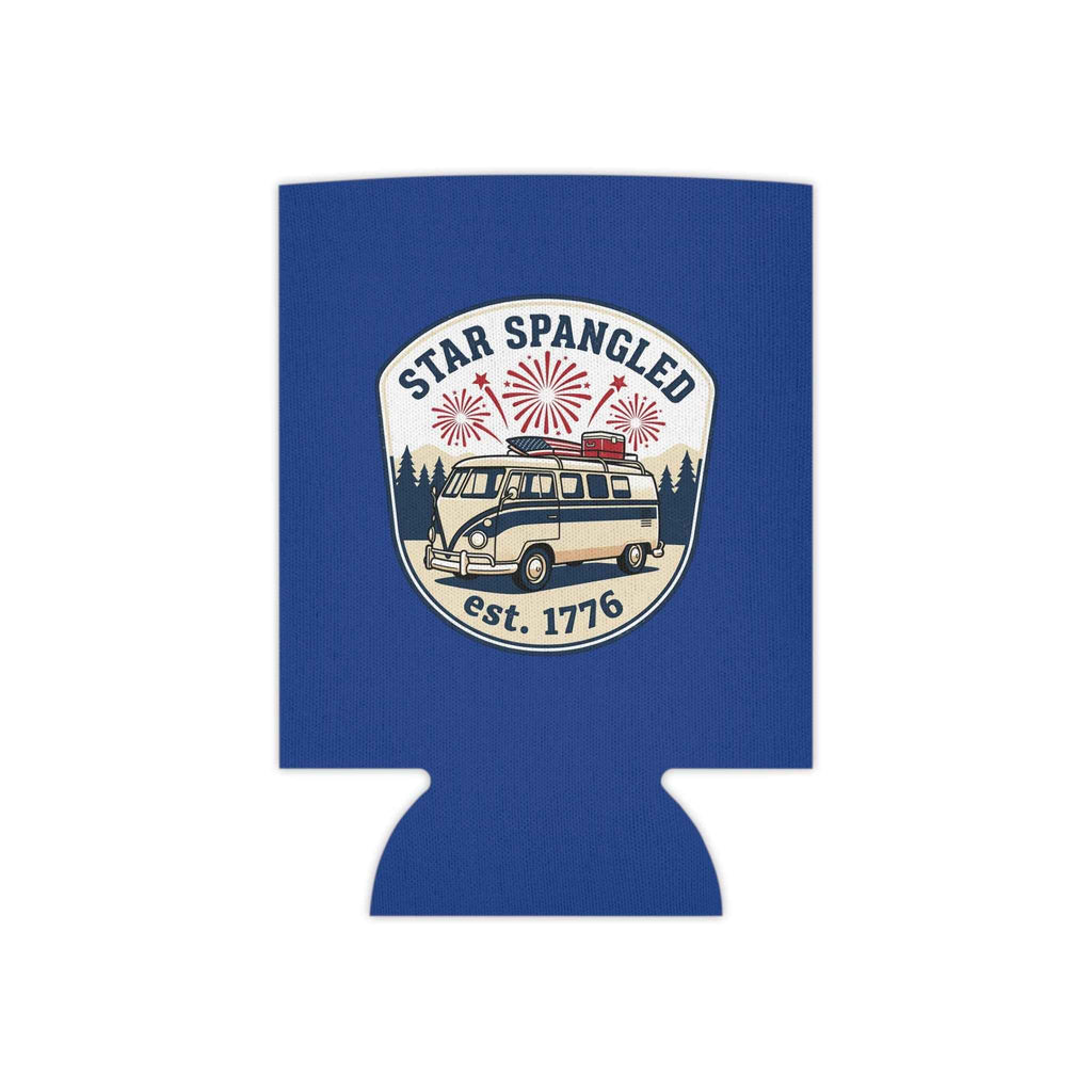 Star Spangled Van Can koozie featuring retro design for patriotic beer cooler, celebrating Americana charm.