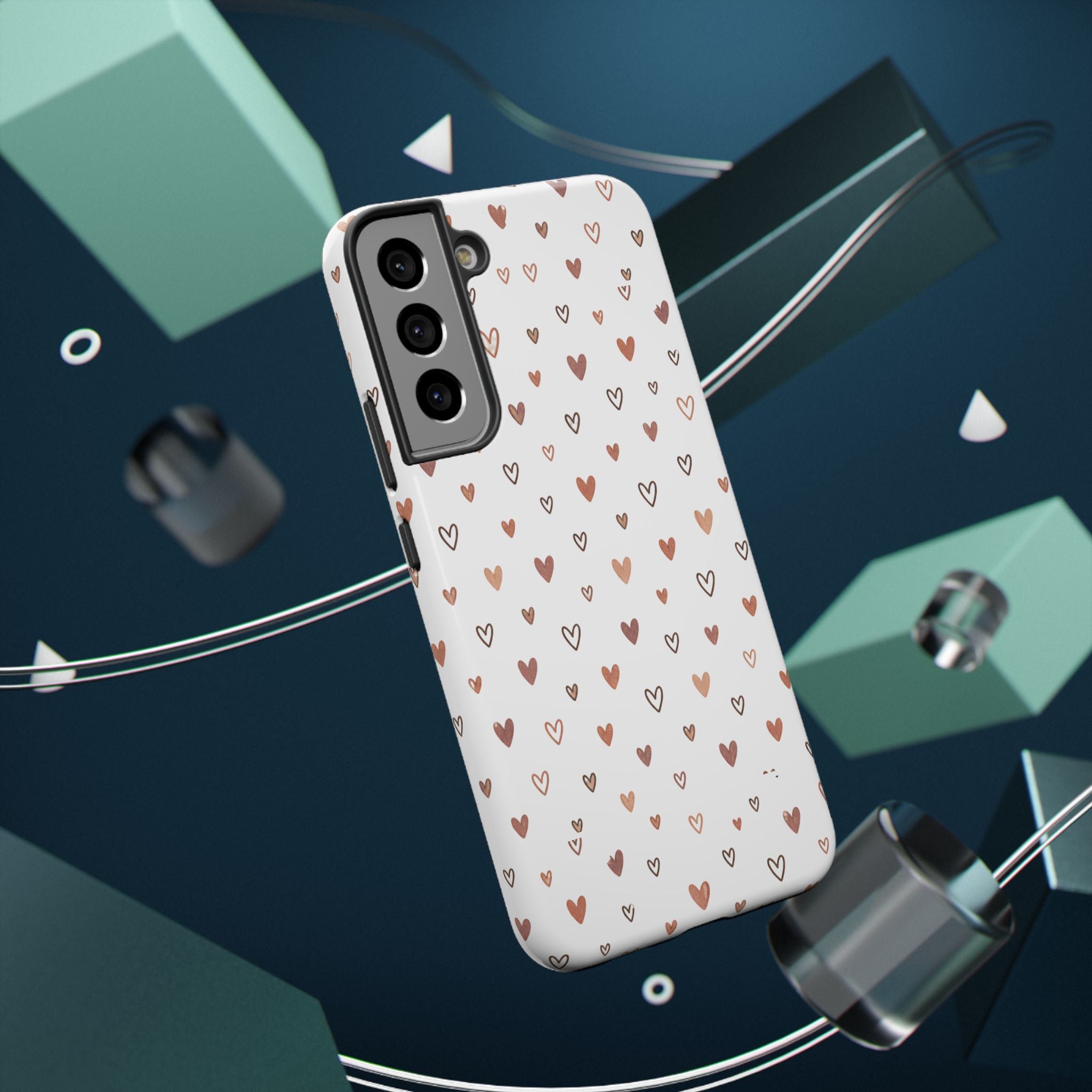 Heart Doodle Impact-Resistant Phone Case — Cute Neutral Tiny Hearts Design
