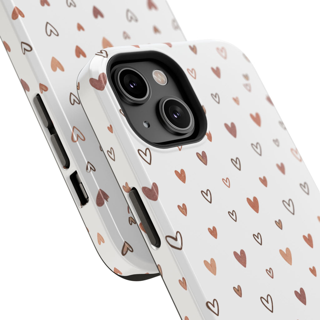 Heart Doodle Impact-Resistant Phone Case — Cute Neutral Tiny Hearts Design