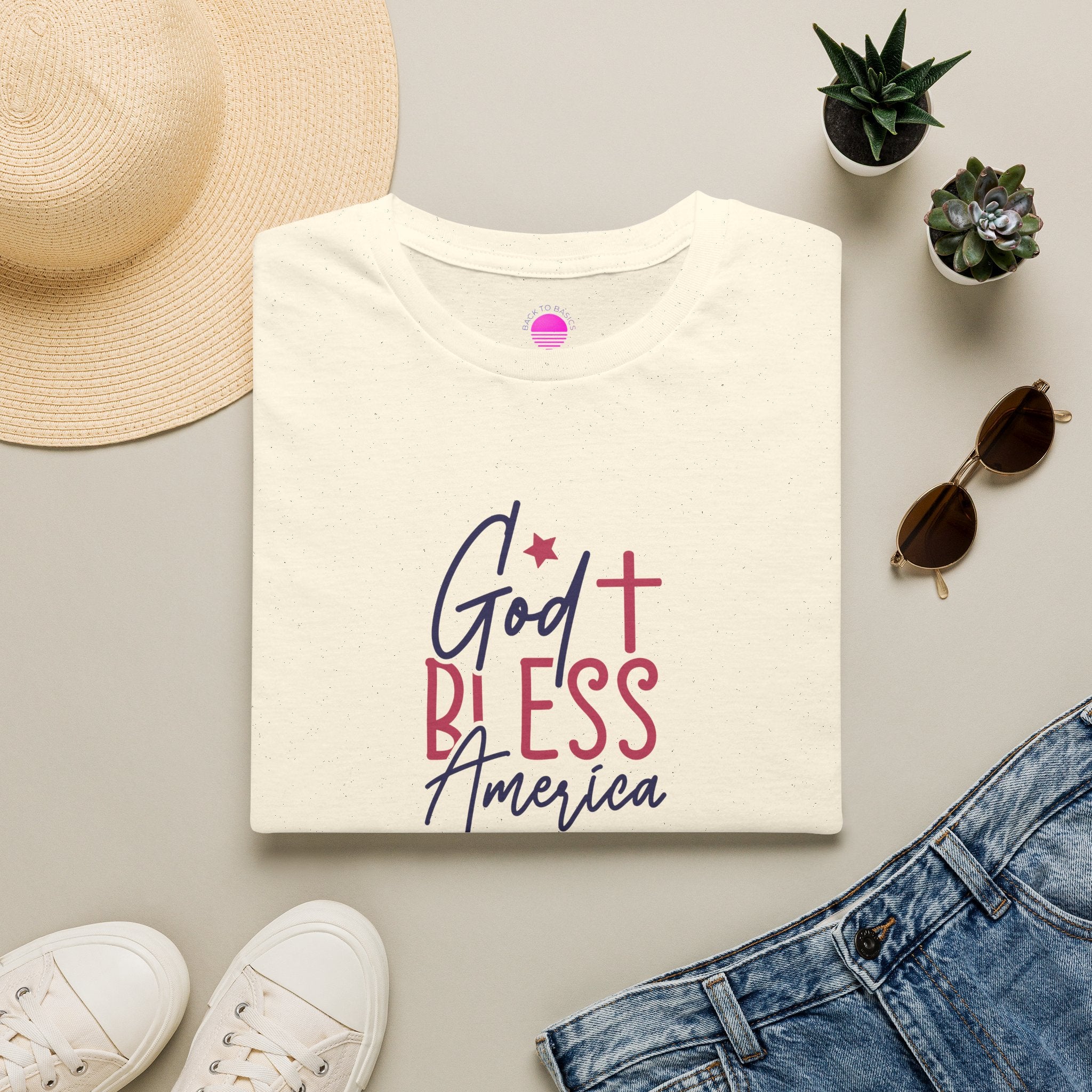 God Bless America Patriotic Christian T-Shirt with Cross