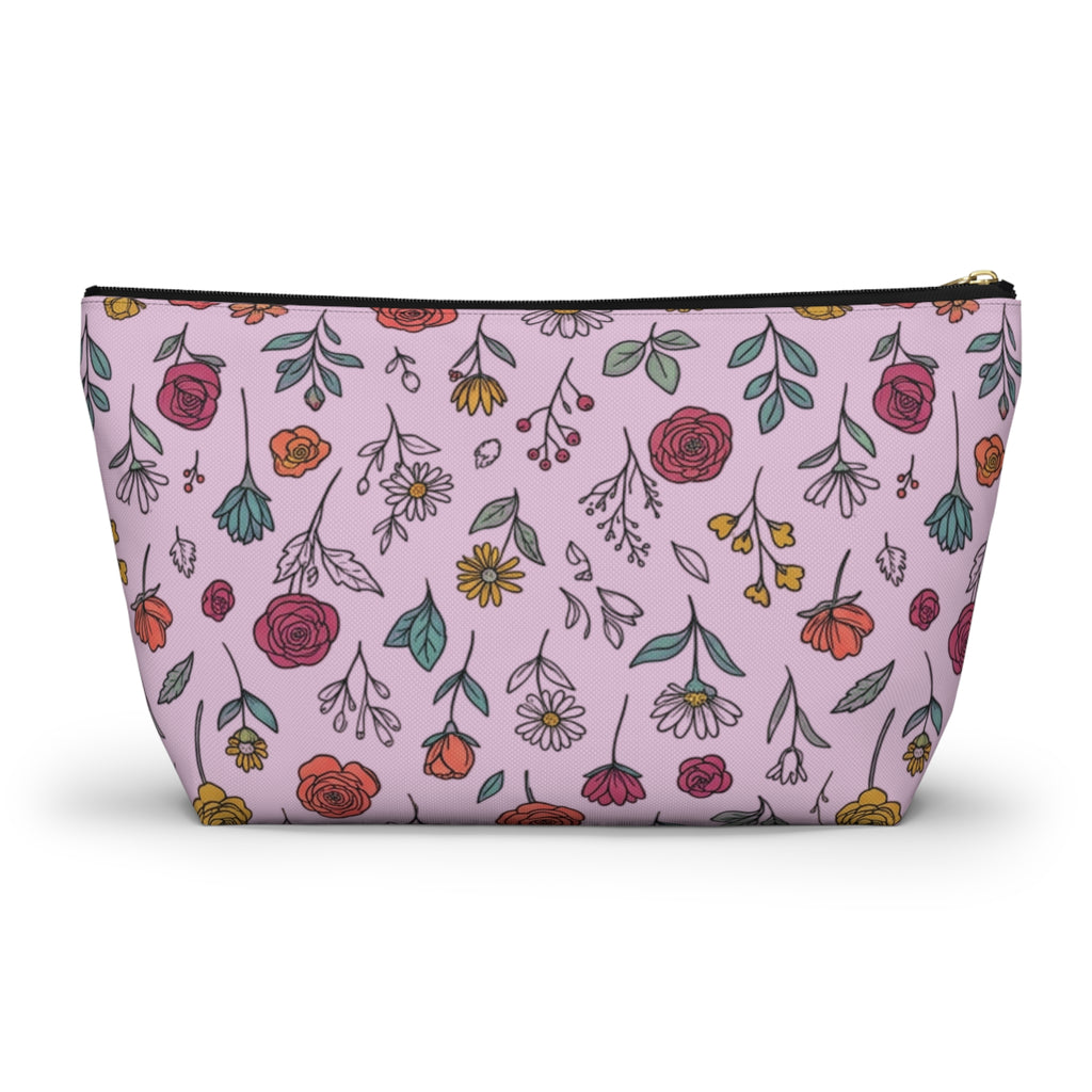 Floral Doodle Accessory Pouch featuring hand-drawn flowers, perfect as a floral doodle makeup pouch for travel.