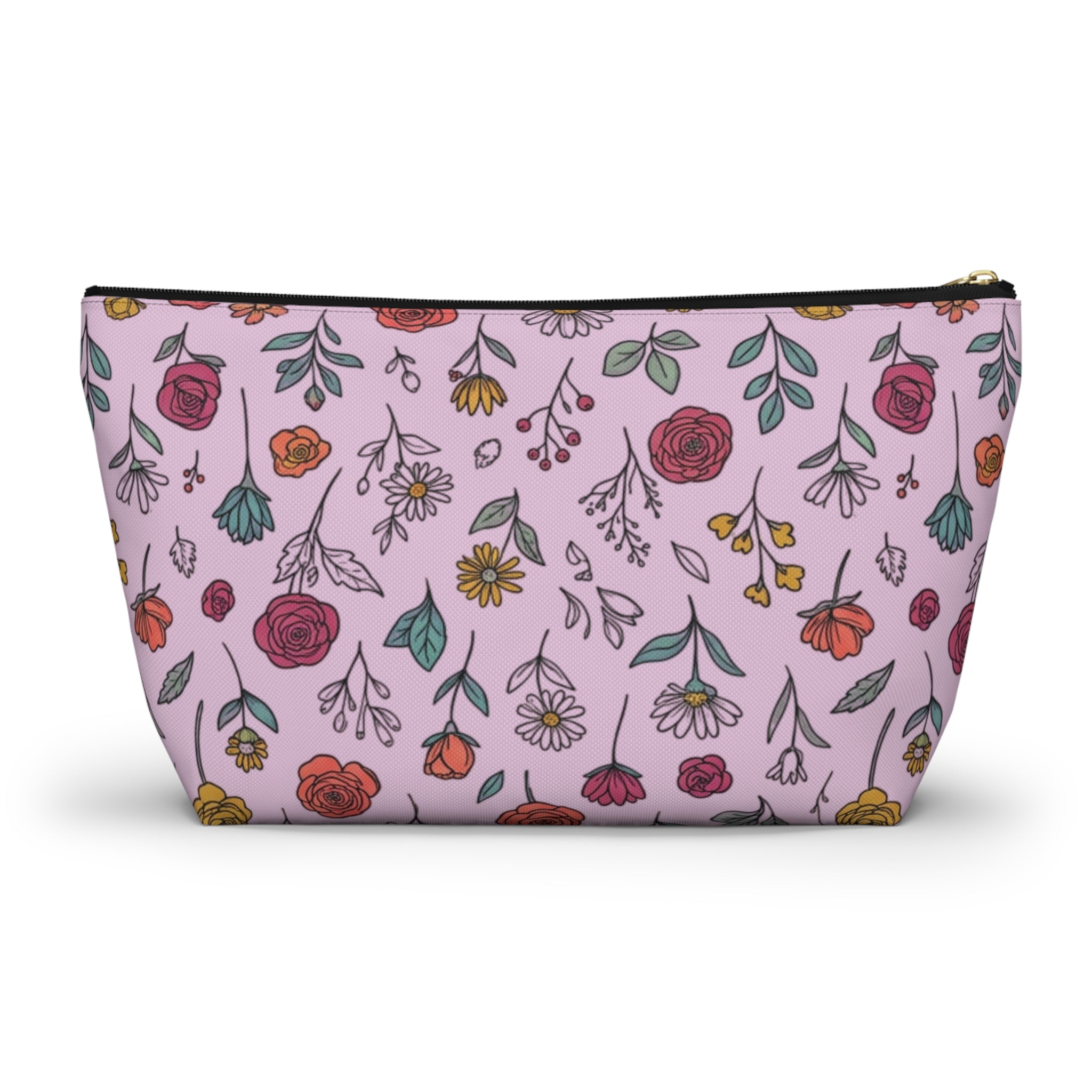 Floral Doodle Accessory Pouch featuring hand-drawn flowers, perfect as a floral doodle makeup pouch for travel.