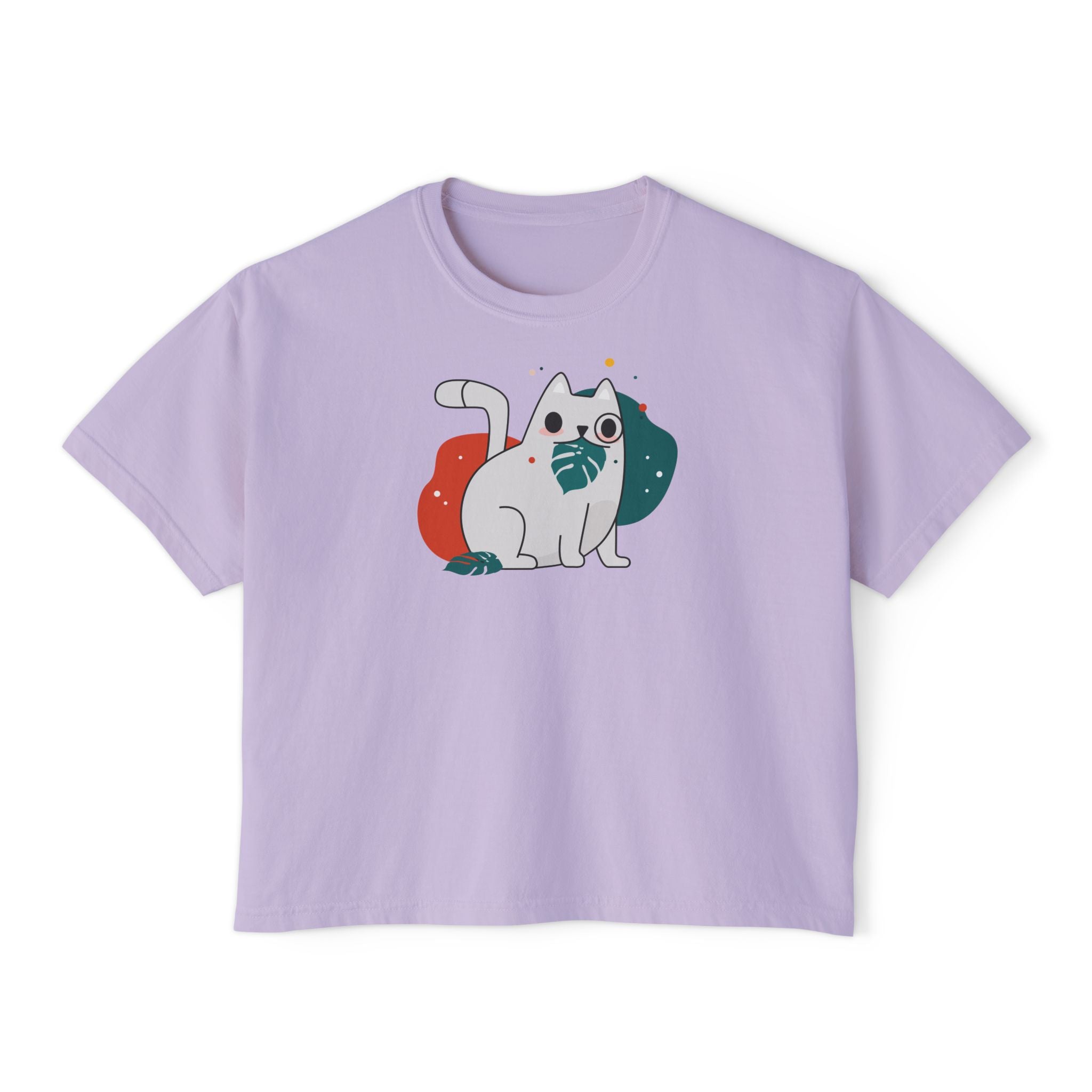 Cute Cosmic Cat Boxy Tee — Women's Graphic T-Shirt