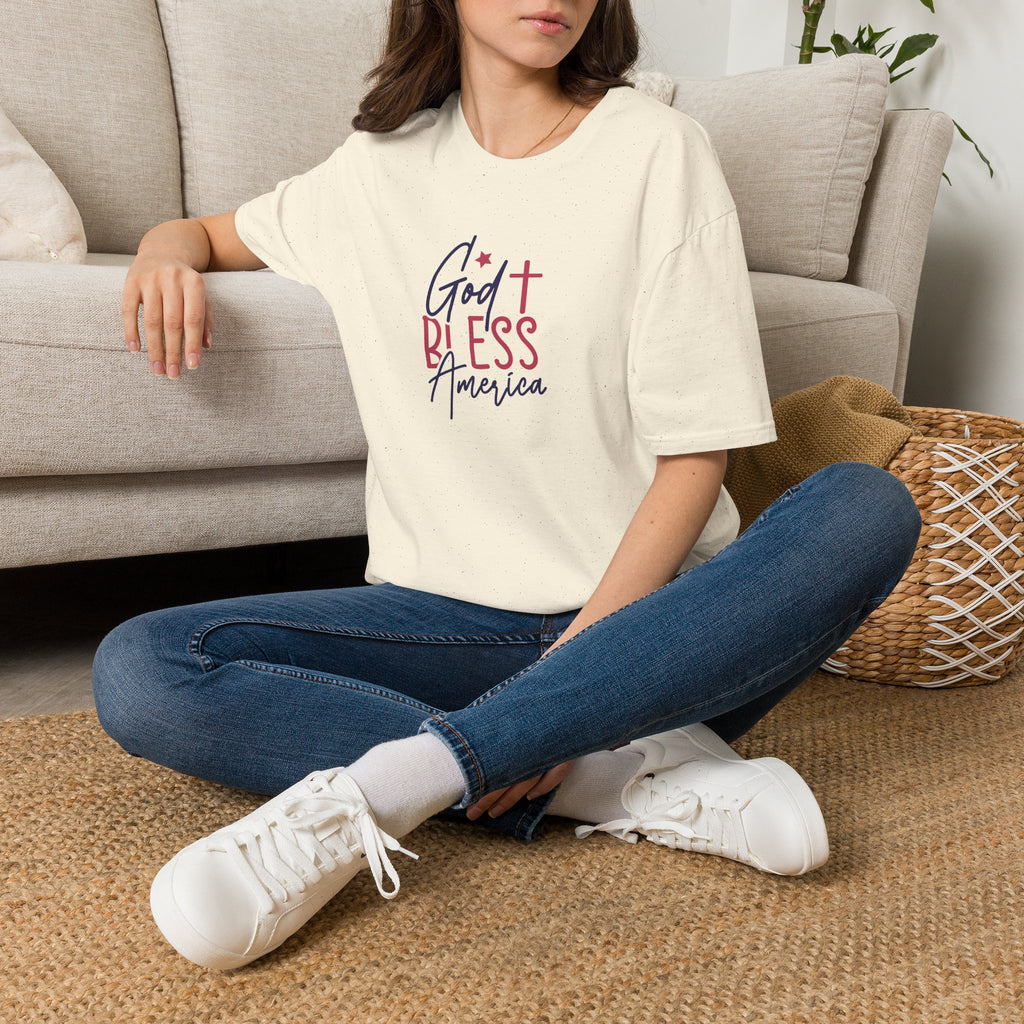 God Bless America Patriotic Christian T-Shirt with Cross