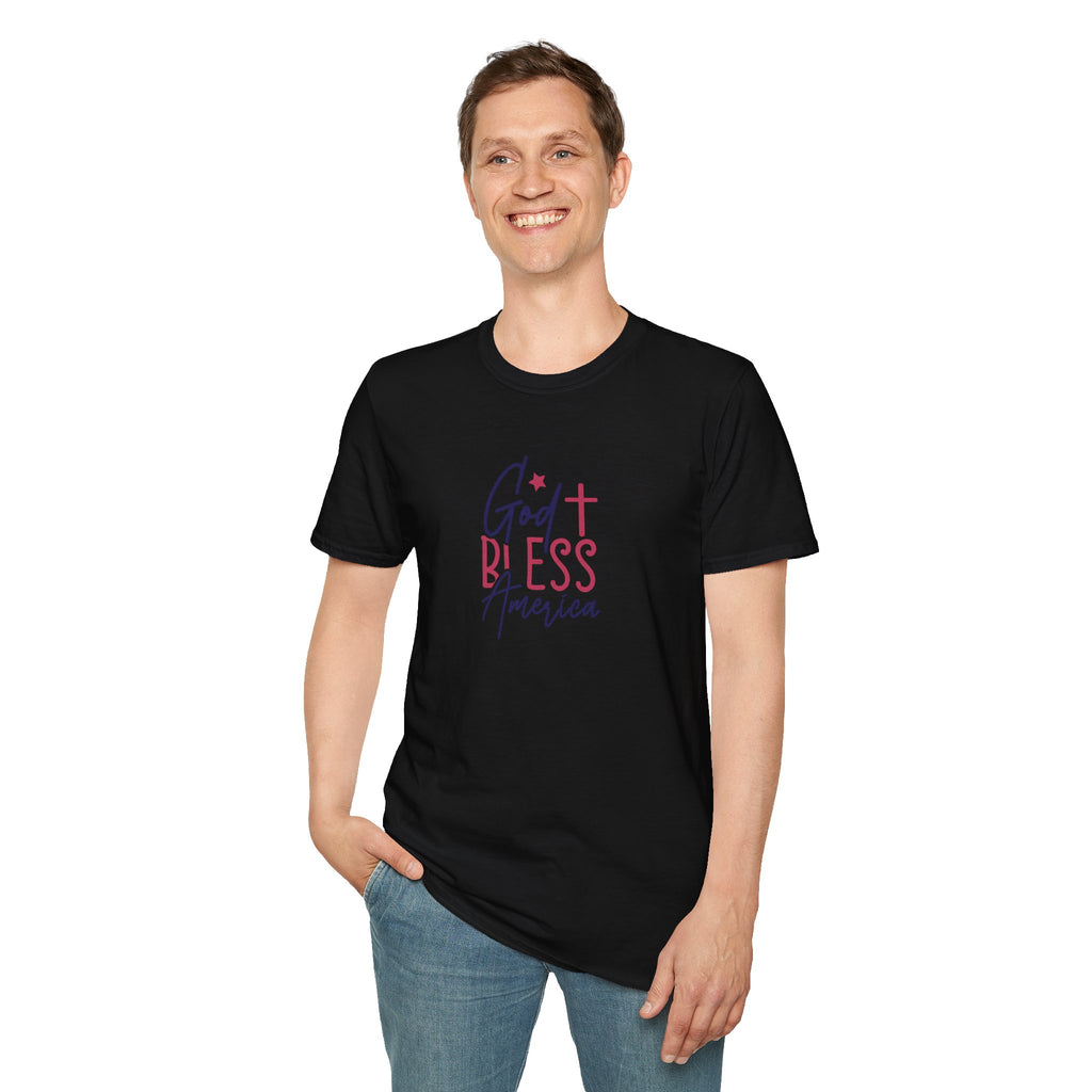 God Bless America Patriotic Christian T-Shirt with Cross