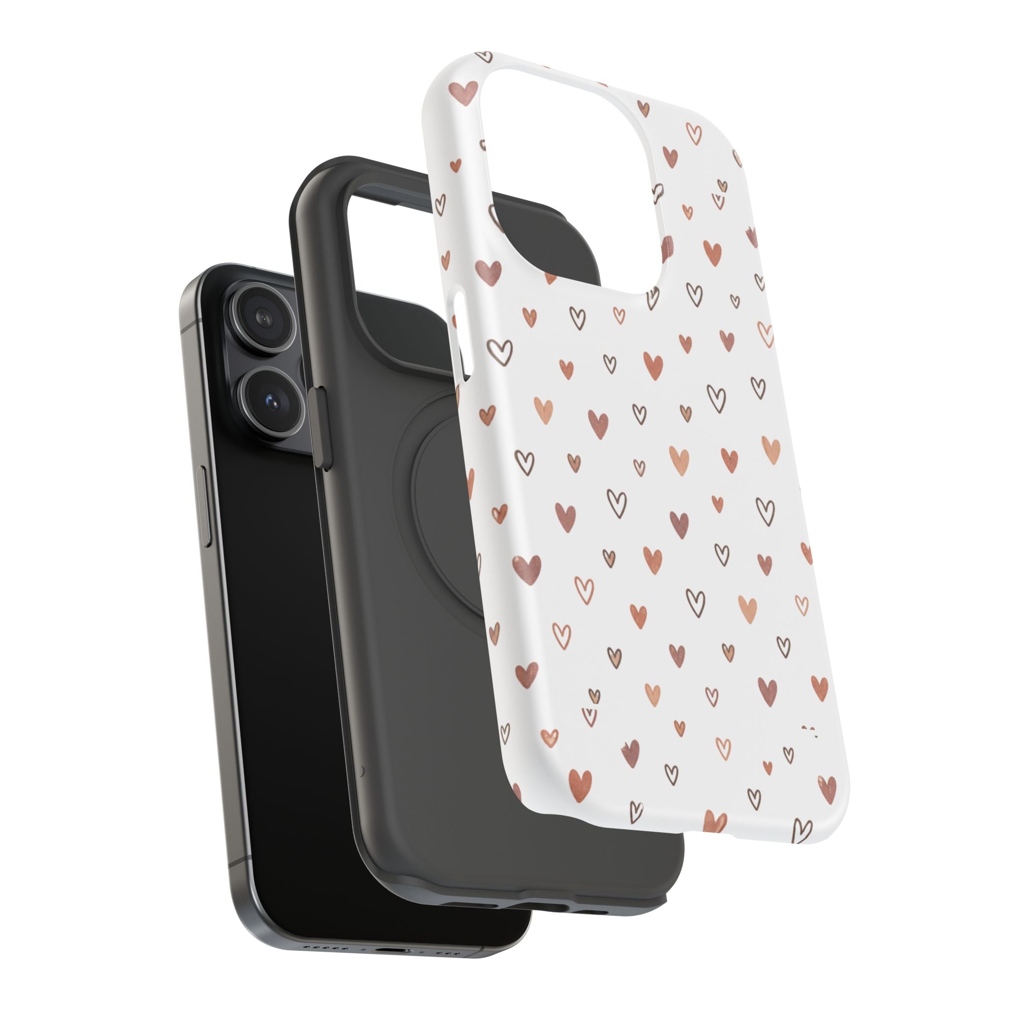 Heart Doodle Impact-Resistant Phone Case — Cute Neutral Tiny Hearts Design