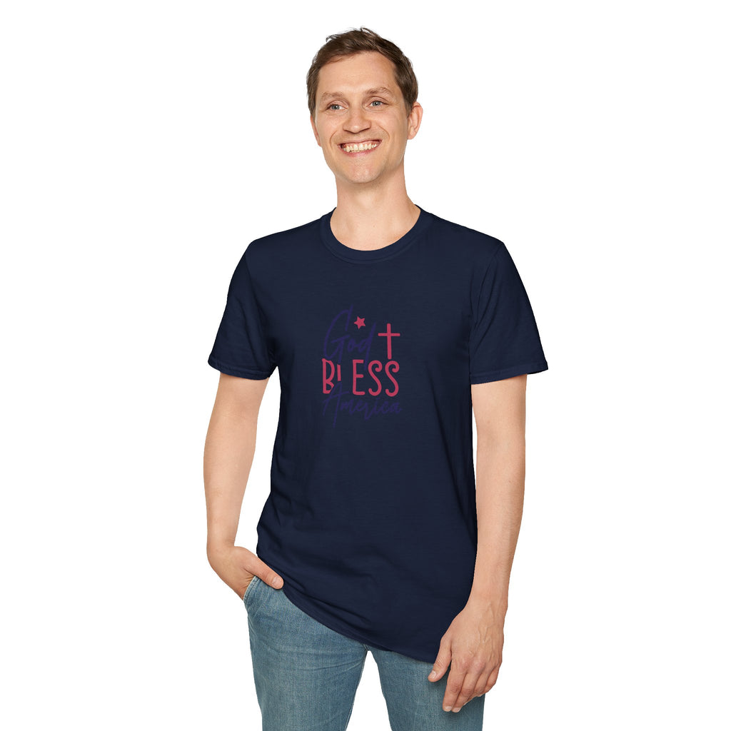 God Bless America Patriotic Christian T-Shirt with Cross