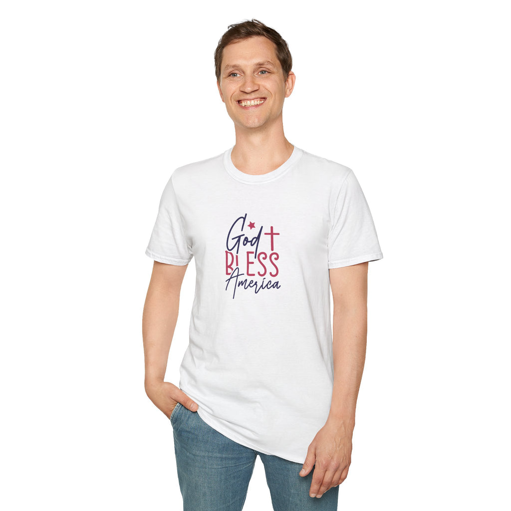 God Bless America Patriotic Christian T-Shirt with Cross