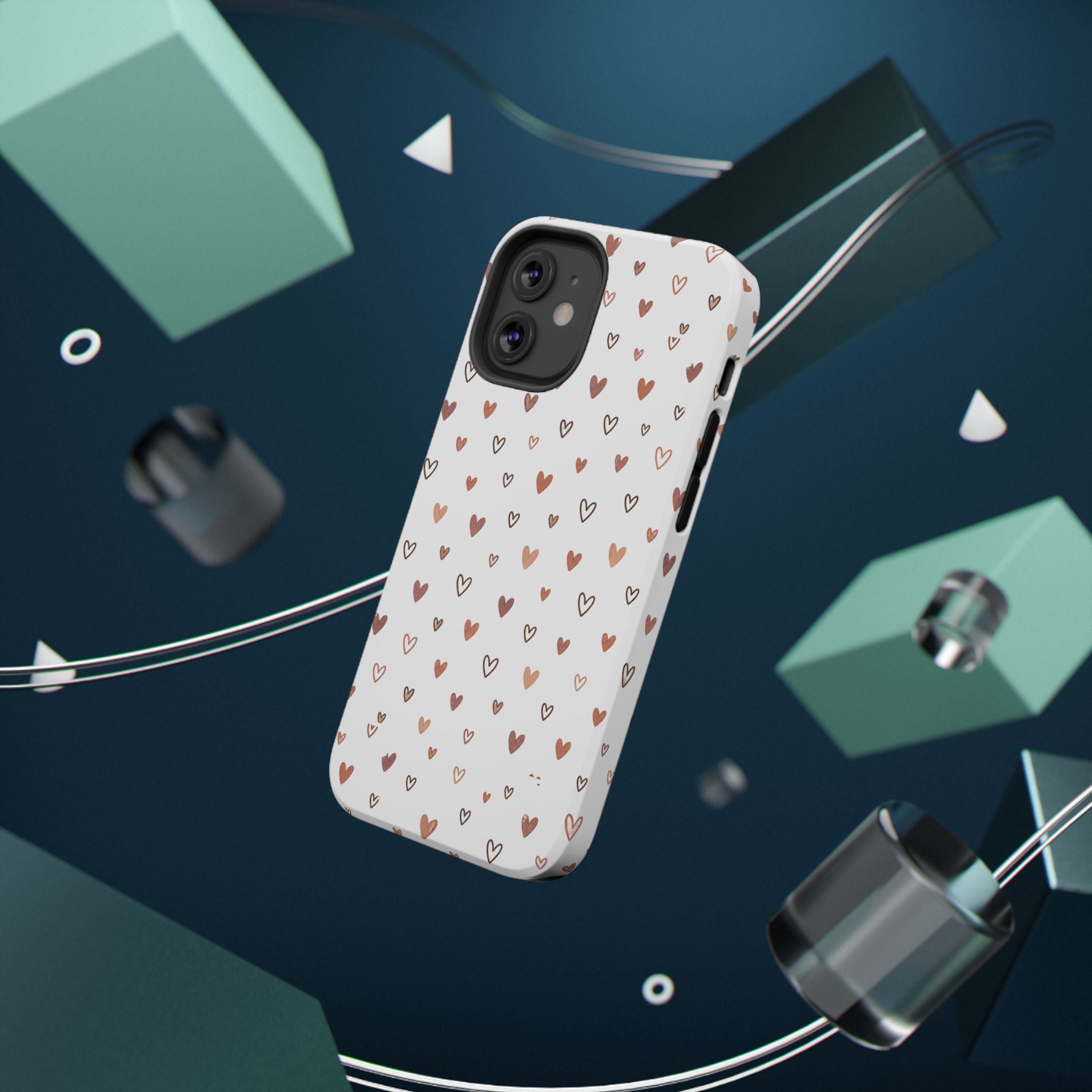 Heart Doodle Impact-Resistant Phone Case — Cute Neutral Tiny Hearts Design