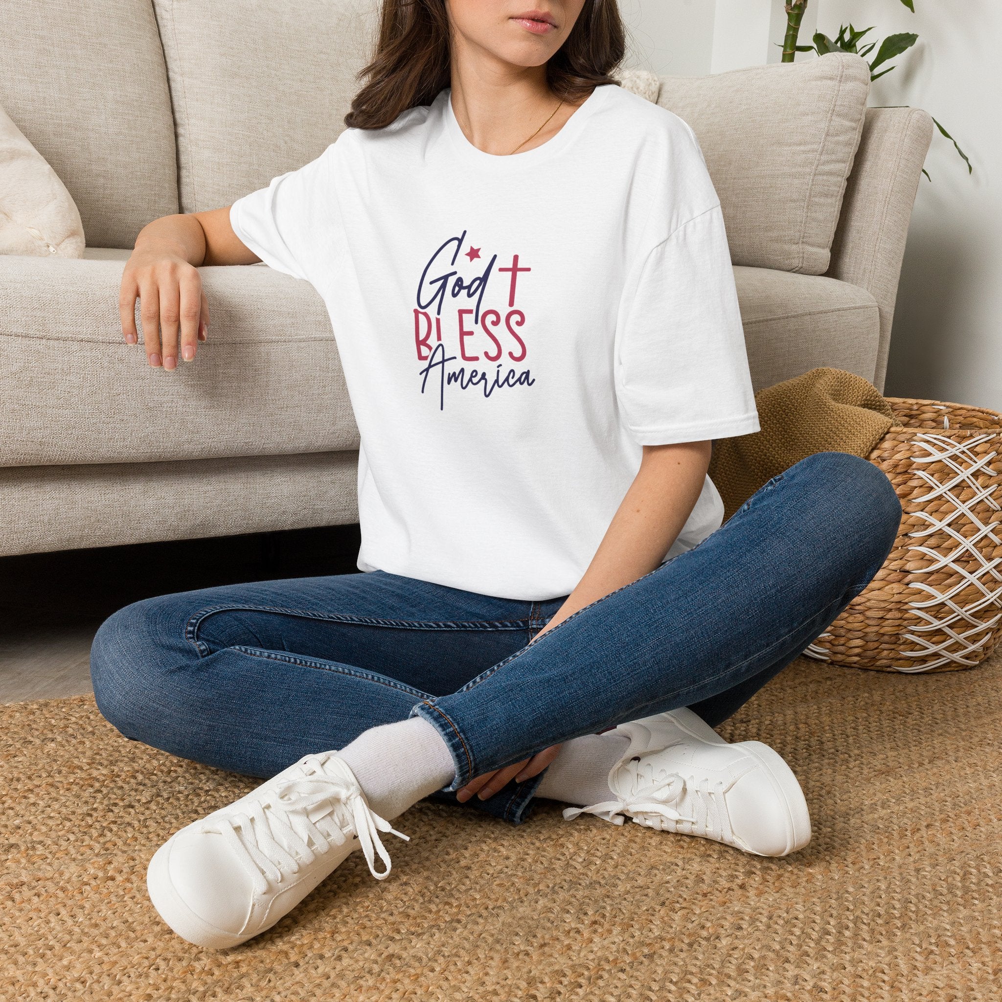 God Bless America Patriotic Christian T-Shirt with Cross