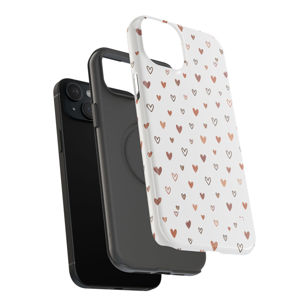 Heart Doodle Impact-Resistant Phone Case — Cute Neutral Tiny Hearts Design