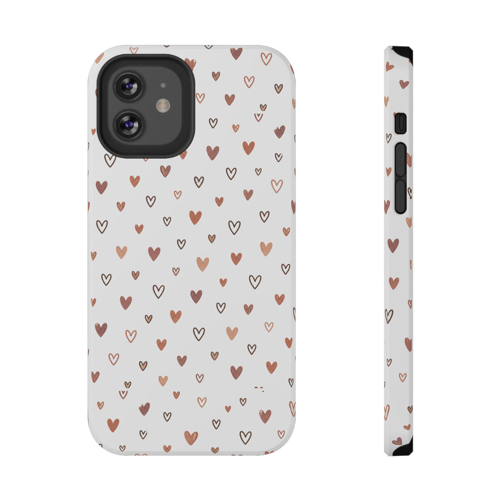 Heart Doodle Impact-Resistant Phone Case — Cute Neutral Tiny Hearts Design