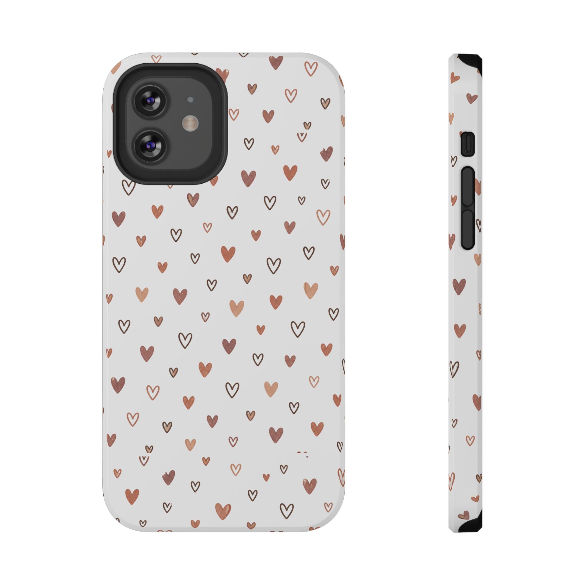 Heart Doodle Impact-Resistant Phone Case — Cute Neutral Tiny Hearts Design