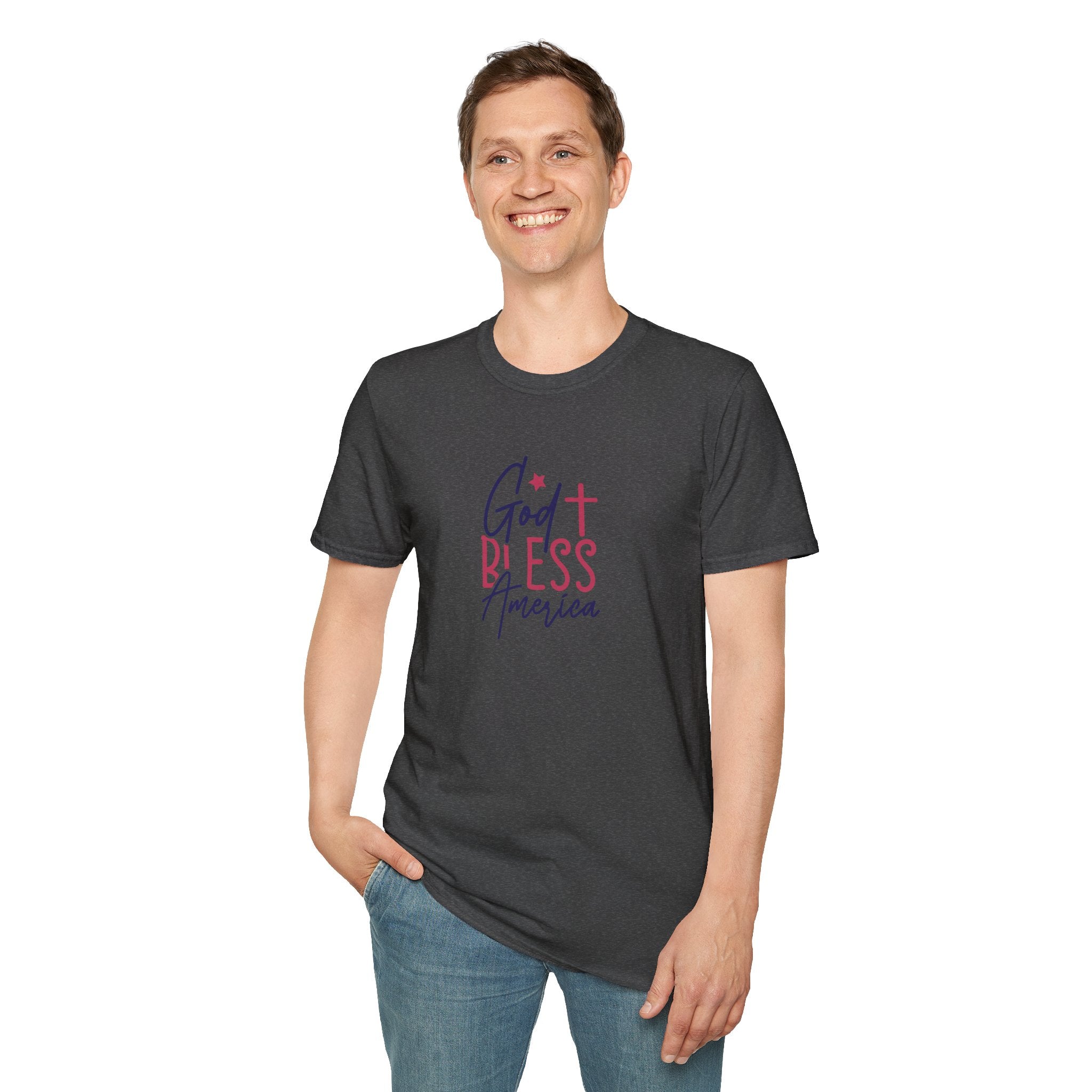 God Bless America Patriotic Christian T-Shirt with Cross