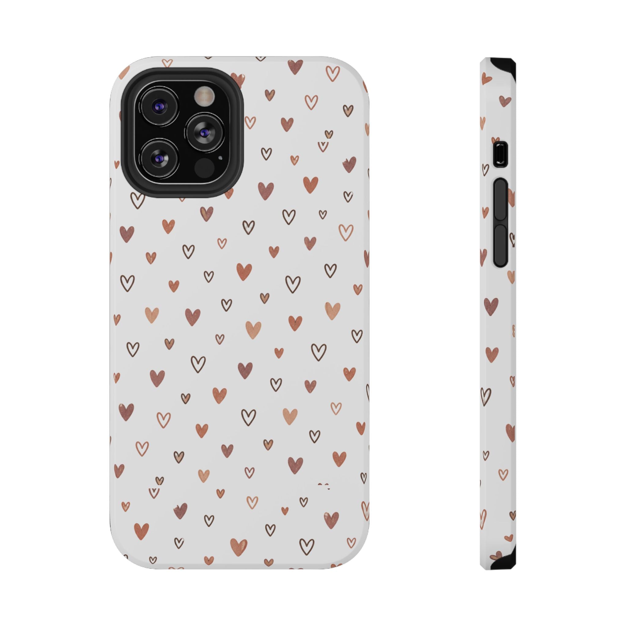 Heart Doodle Impact-Resistant Phone Case — Cute Neutral Tiny Hearts Design