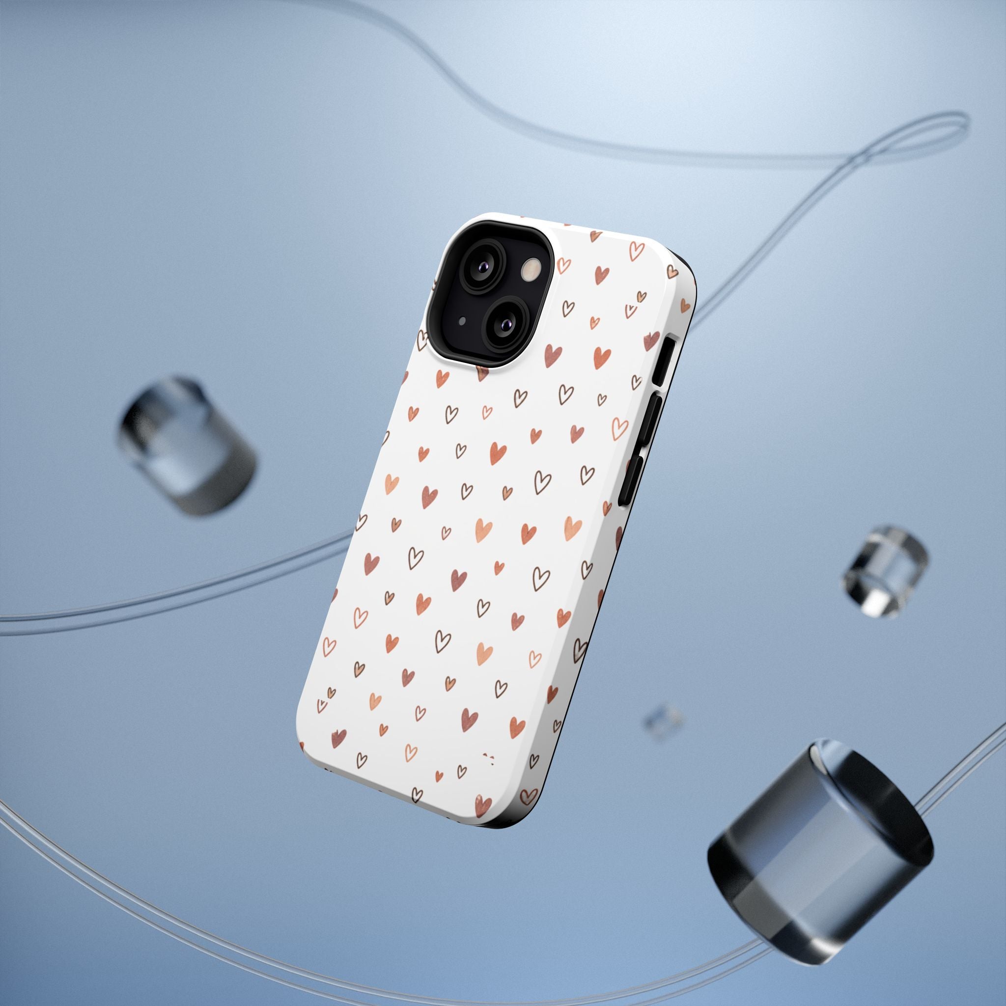 Heart Doodle Impact-Resistant Phone Case — Cute Neutral Tiny Hearts Design