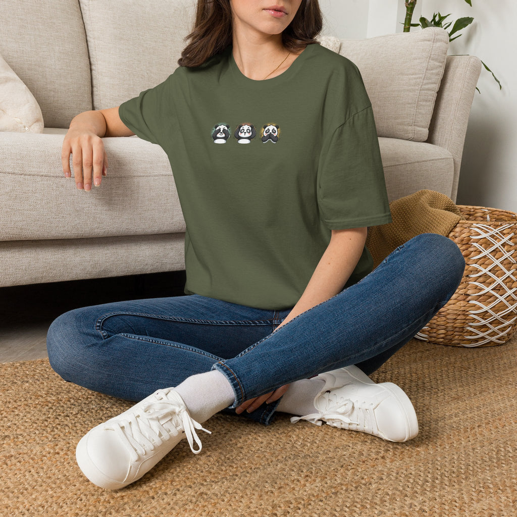 Panda Trio Graphic T-Shirt — Cute Cartoon Panda Faces Tee