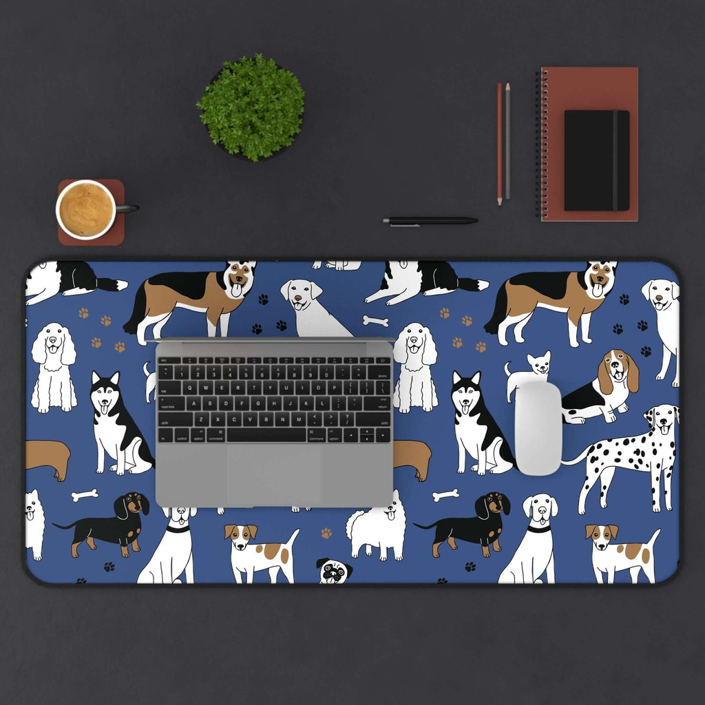 Dog Pattern Desk Mat — Blue Cute Puppy Desk Pad for Pet Lovers