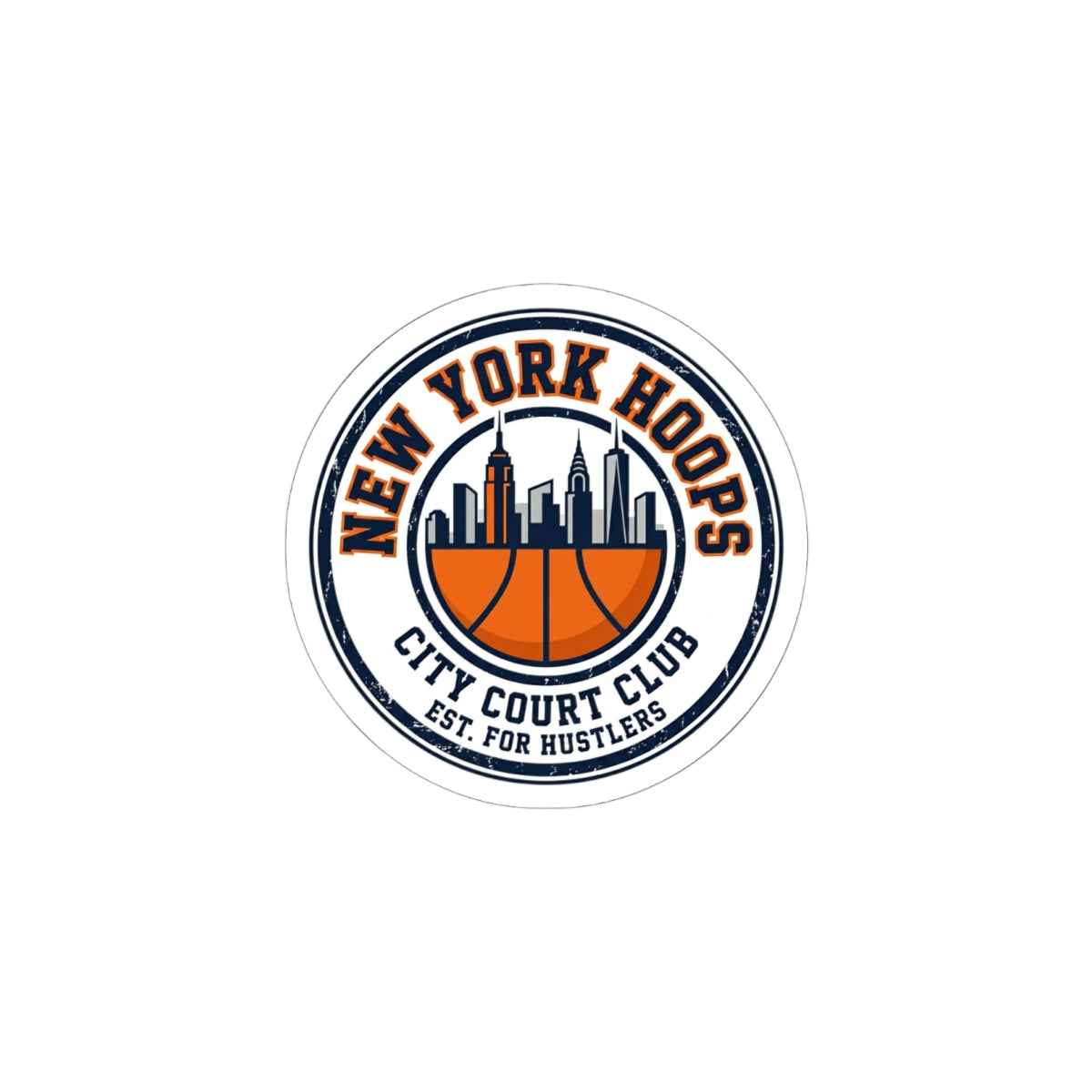 New York basketball sticker featuring retro lettering and skyline design with a basketball motif.