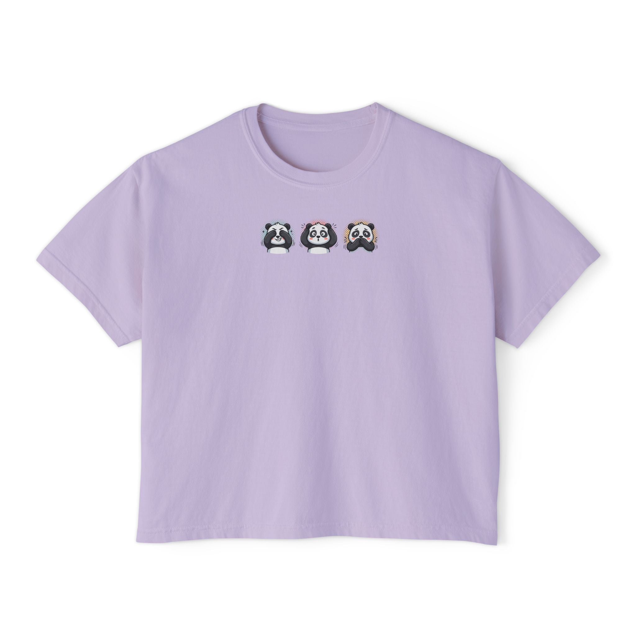 Panda Trio Boxy Tee — Women's Cute Panda Graphic T-Shirt