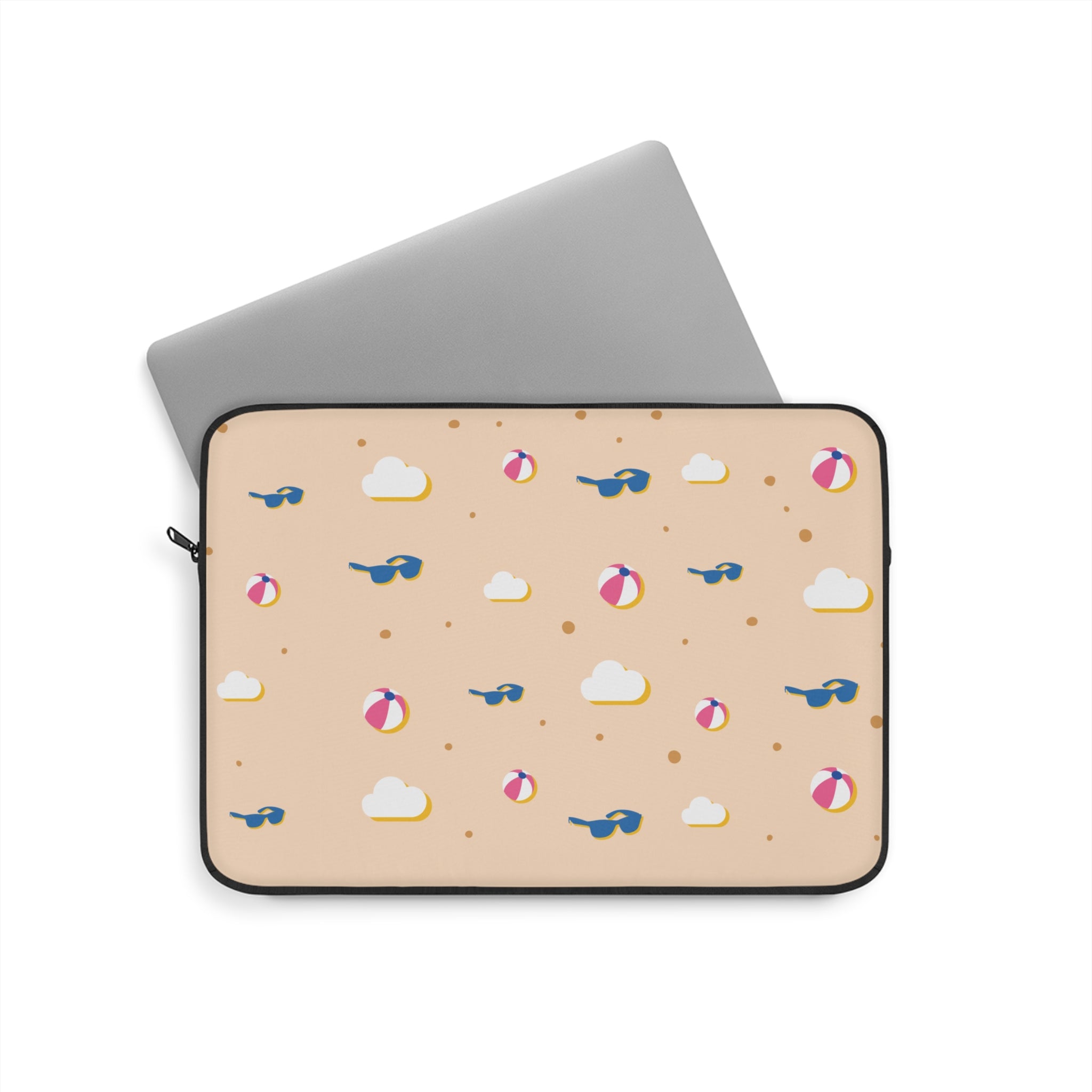 Beach Pattern Laptop Sleeve — Sunglasses, Beach Balls & Clouds Design