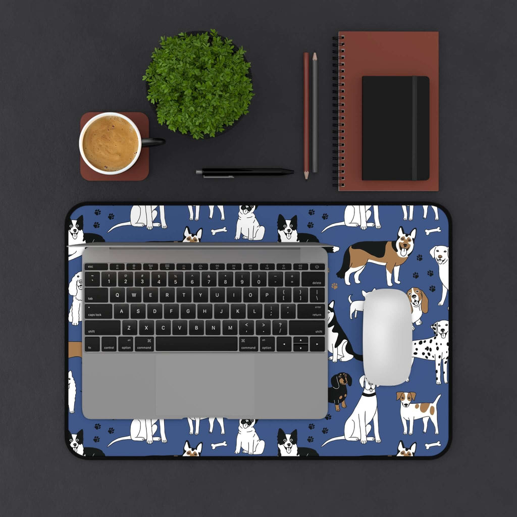 Dog Pattern Desk Mat — Blue Cute Puppy Desk Pad for Pet Lovers