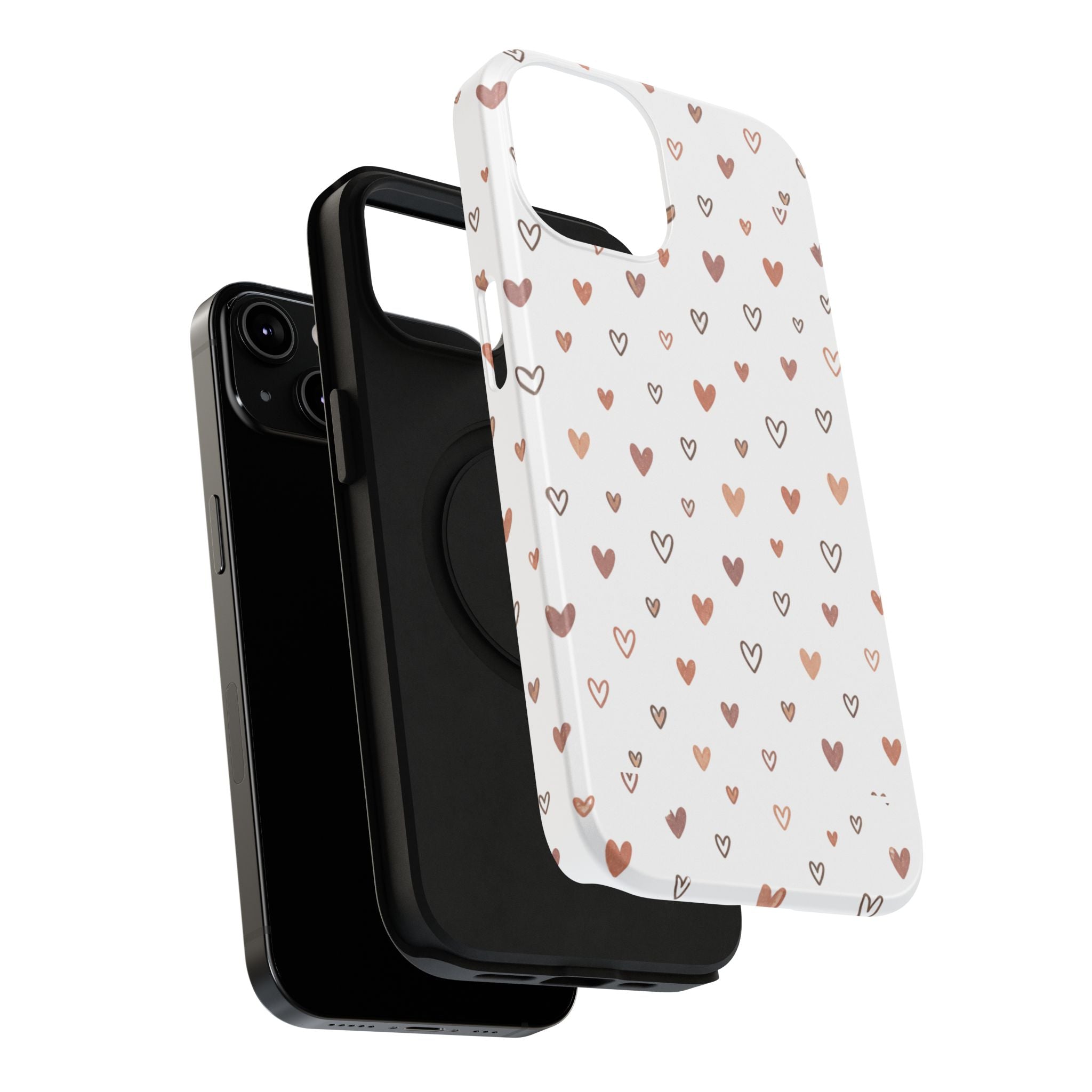 Heart Doodle Impact-Resistant Phone Case — Cute Neutral Tiny Hearts Design
