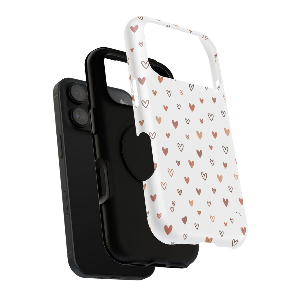 Heart Doodle Impact-Resistant Phone Case — Cute Neutral Tiny Hearts Design