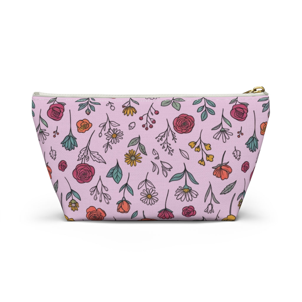 Floral Doodle Accessory Pouch — T‑Bottom Makeup & Travel Organizer