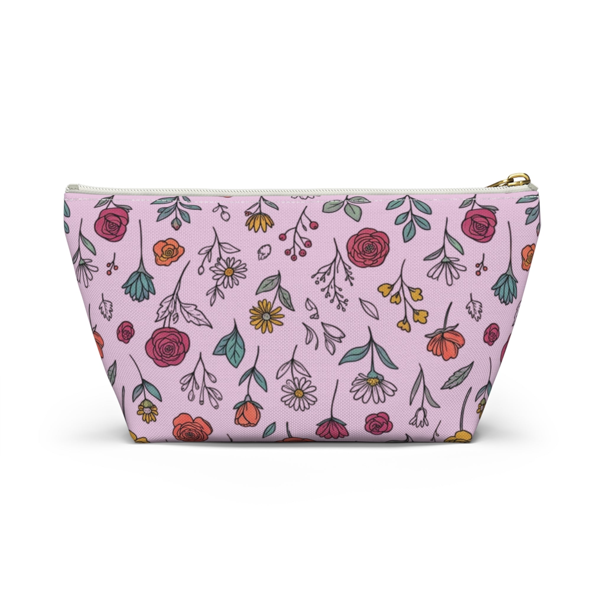 Floral Doodle Accessory Pouch — T‑Bottom Makeup & Travel Organizer