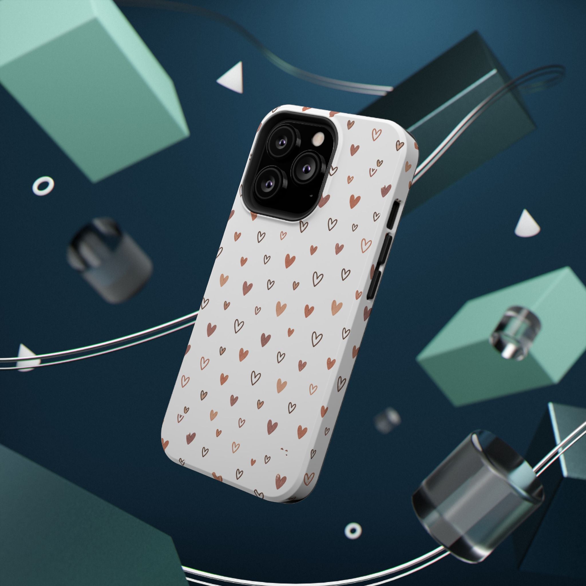 Heart Doodle Impact-Resistant Phone Case — Cute Neutral Tiny Hearts Design