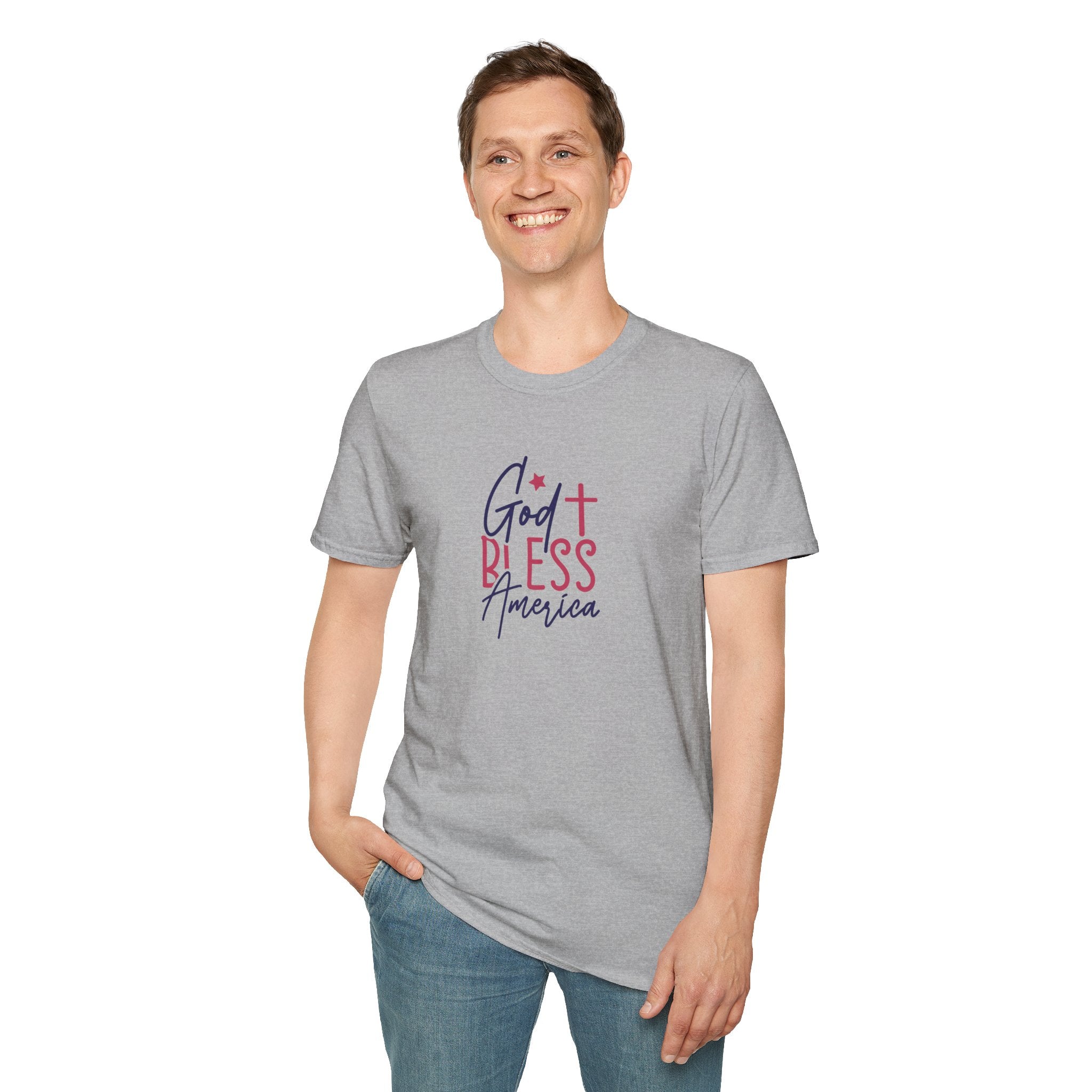 God Bless America Patriotic Christian T-Shirt with Cross