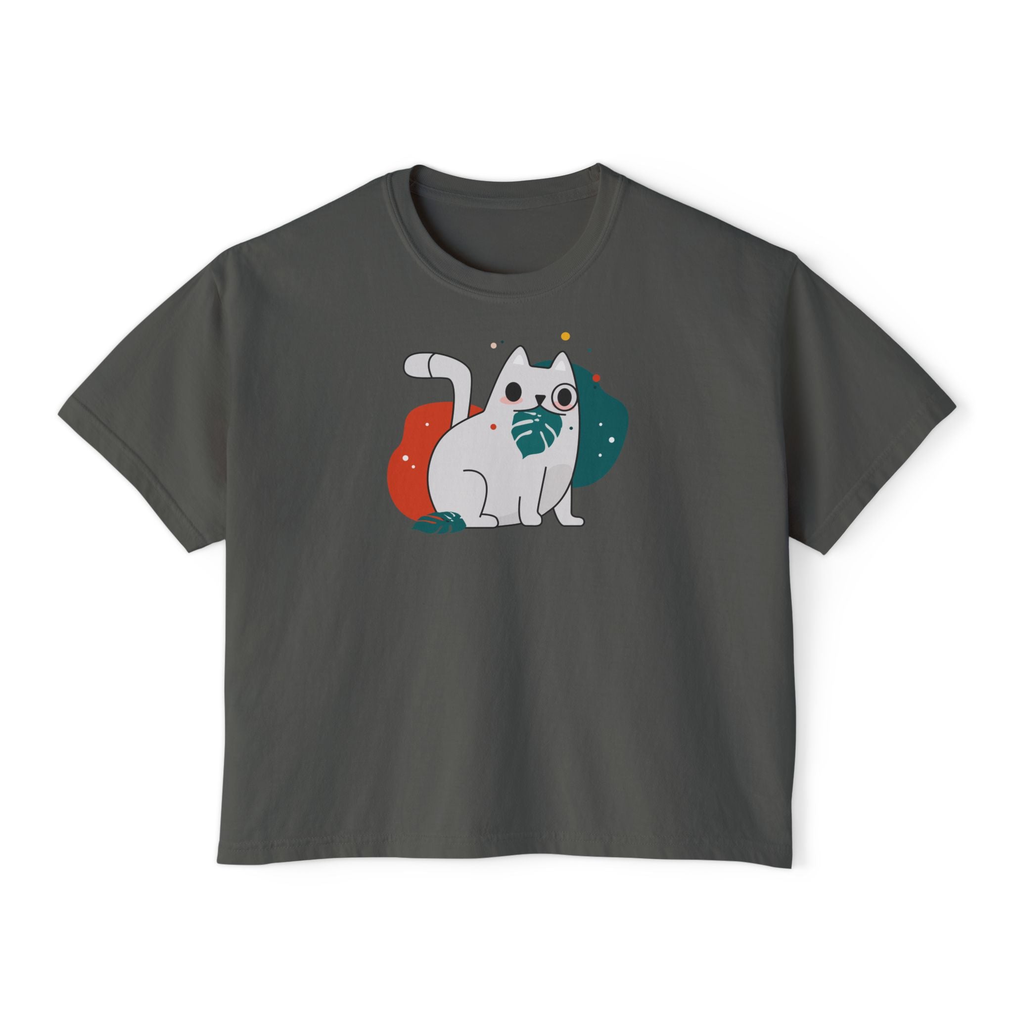 Cute Cosmic Cat Boxy Tee — Women's Graphic T-Shirt