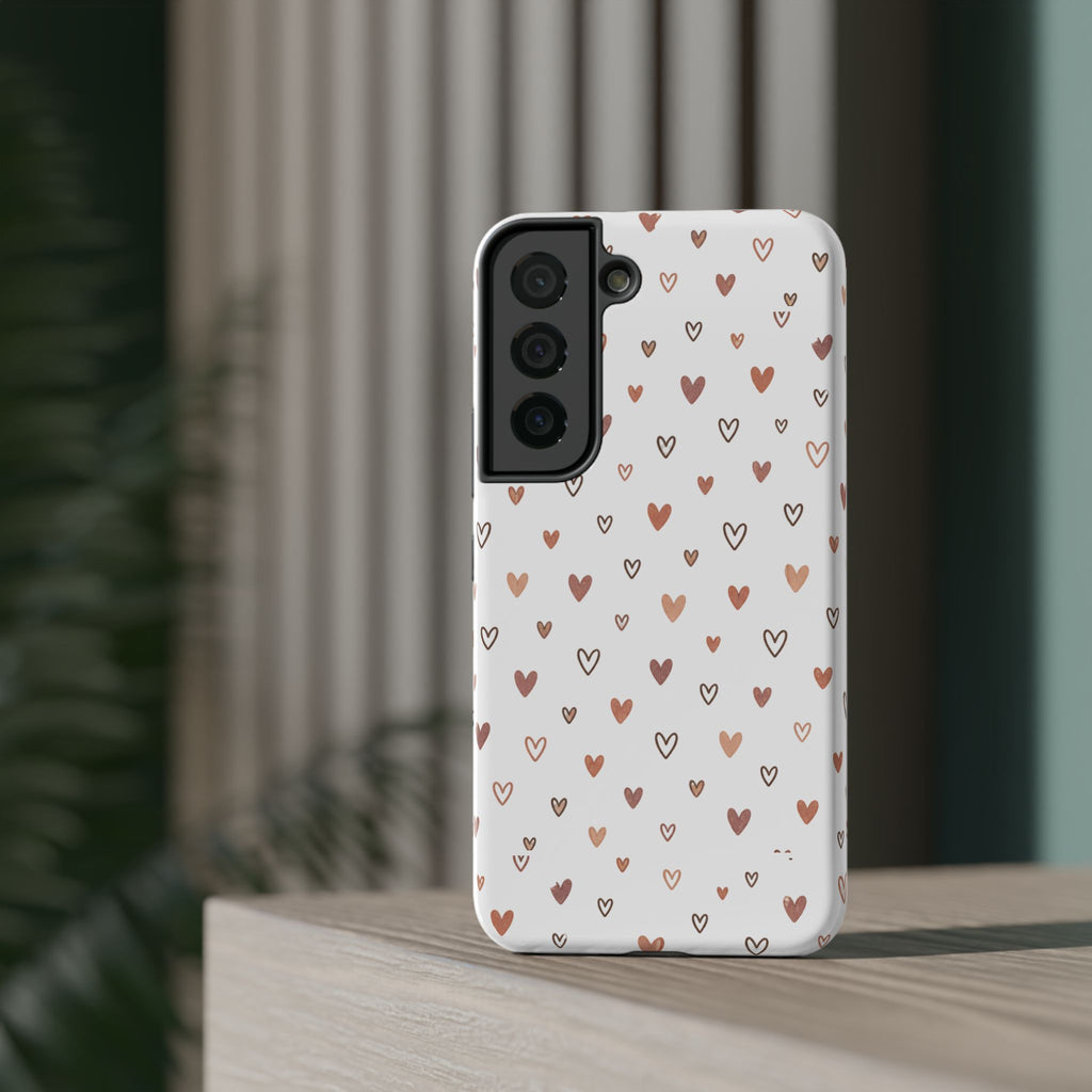 Heart Doodle Impact-Resistant Phone Case — Cute Neutral Tiny Hearts Design