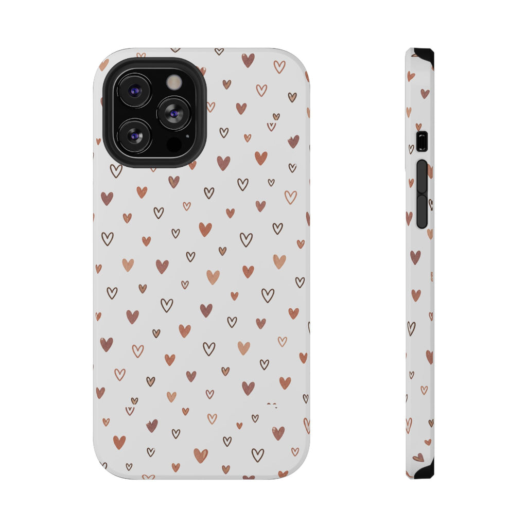 Heart Doodle Impact-Resistant Phone Case — Cute Neutral Tiny Hearts Design