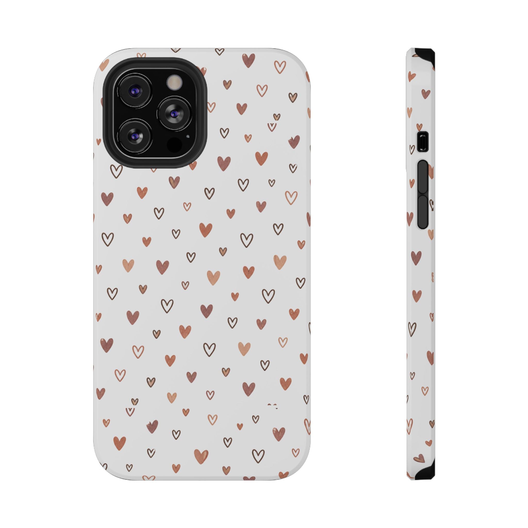 Heart Doodle Impact-Resistant Phone Case — Cute Neutral Tiny Hearts Design