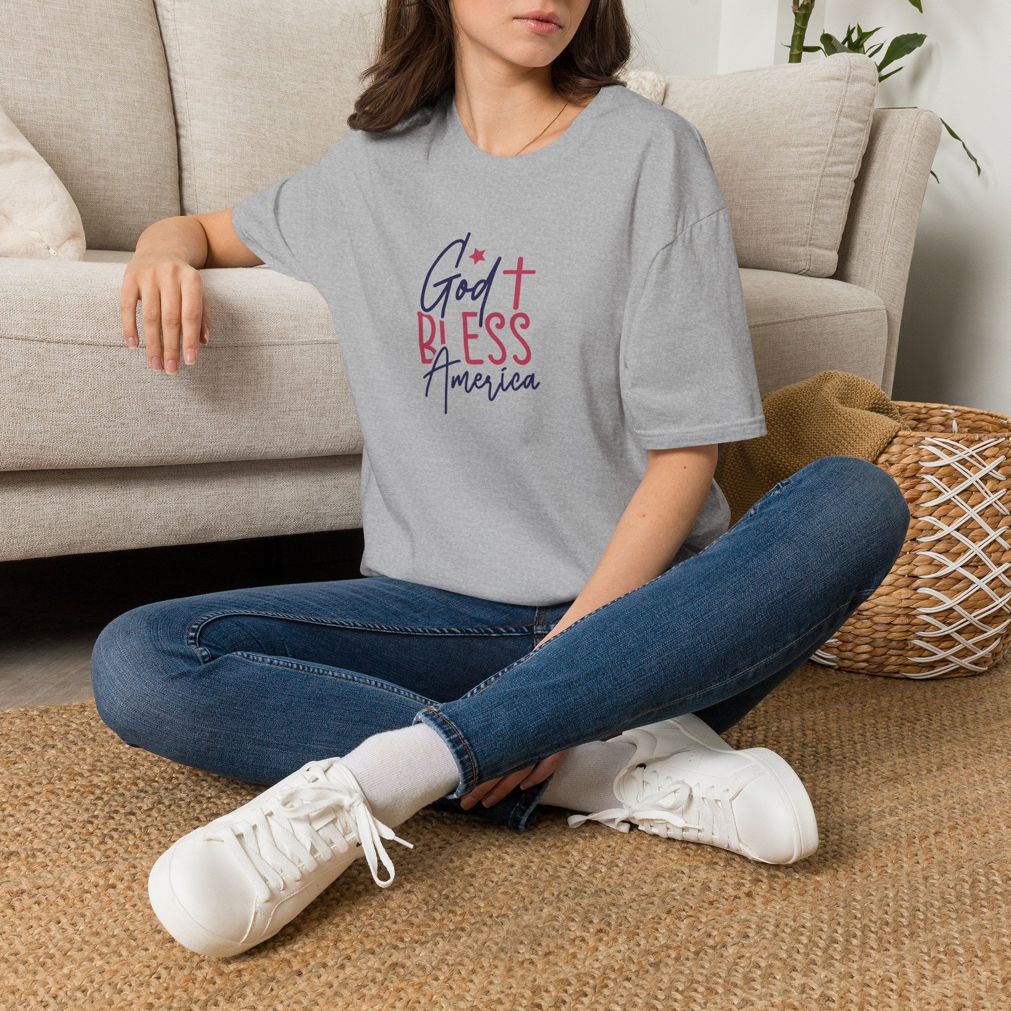 God Bless America Patriotic Christian T-Shirt with Cross
