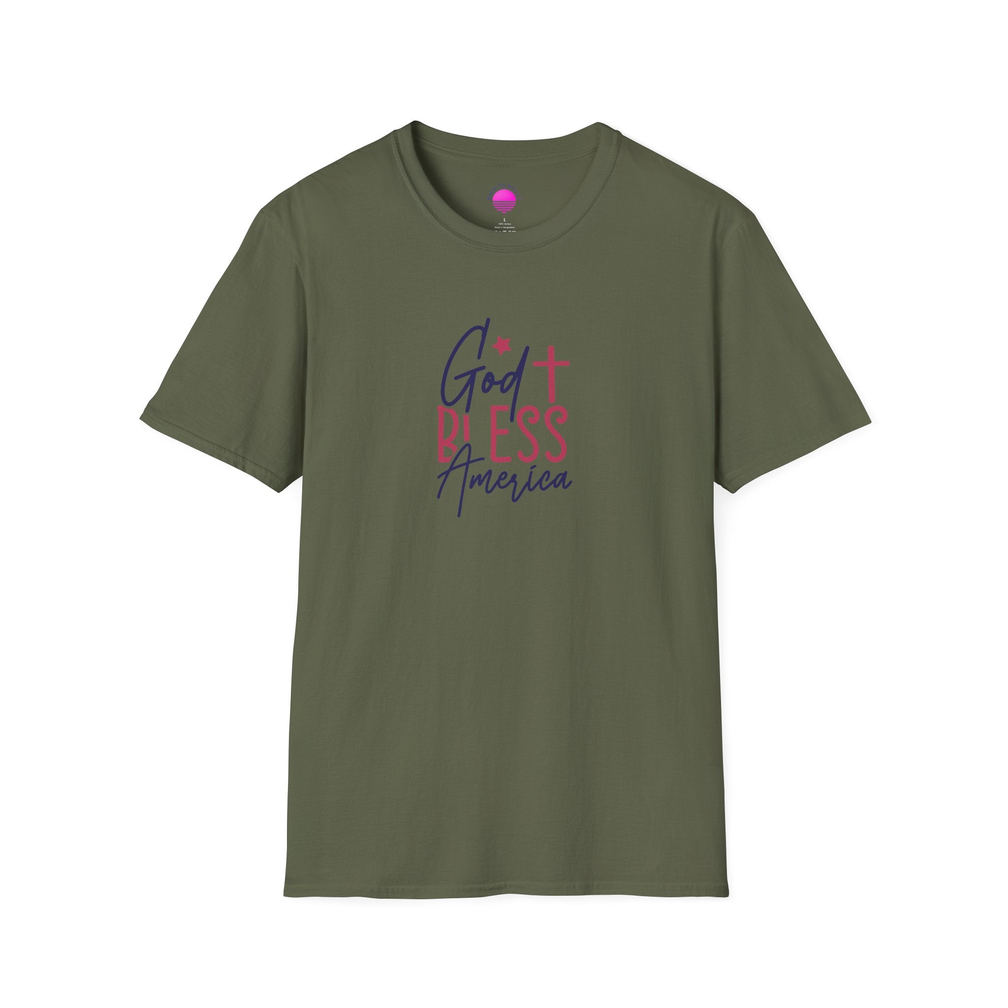 God Bless America Patriotic Christian T-Shirt with Cross