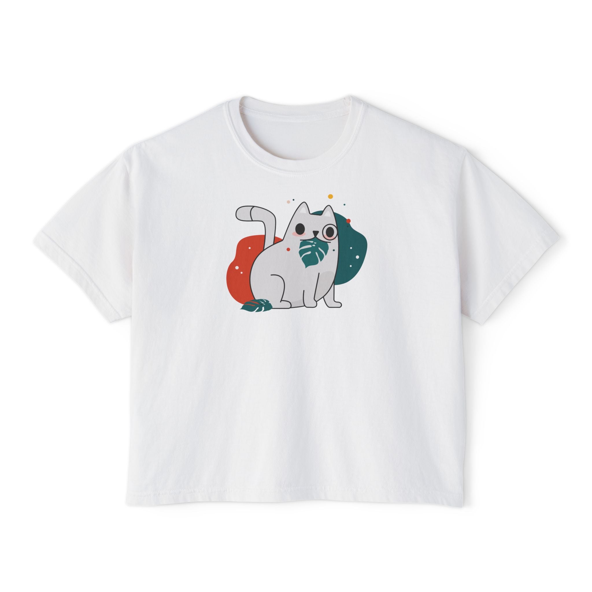 Cute Cosmic Cat Boxy Tee — Women's Graphic T-Shirt