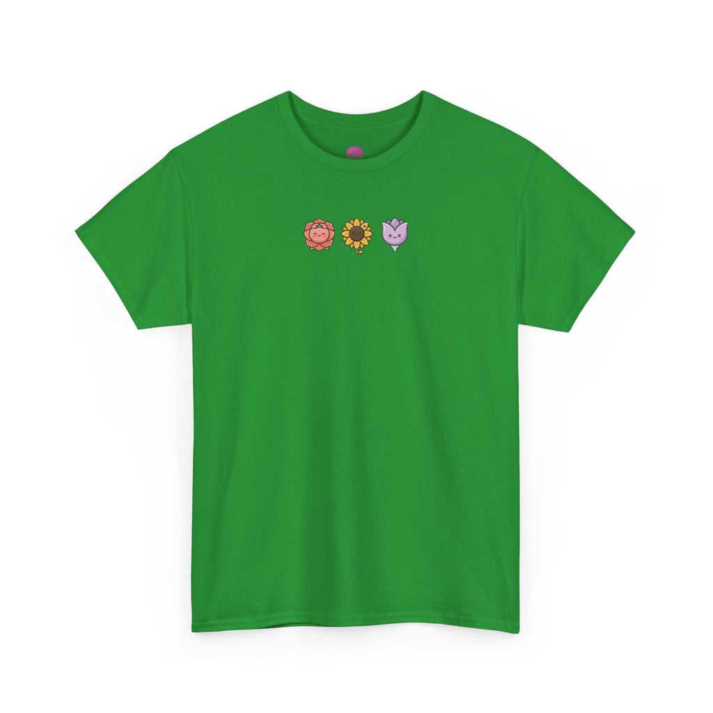 Flower Trio Tee — Cute Mini Floral Lion, Sunflower & Heart Plants Graphic T-Shirt