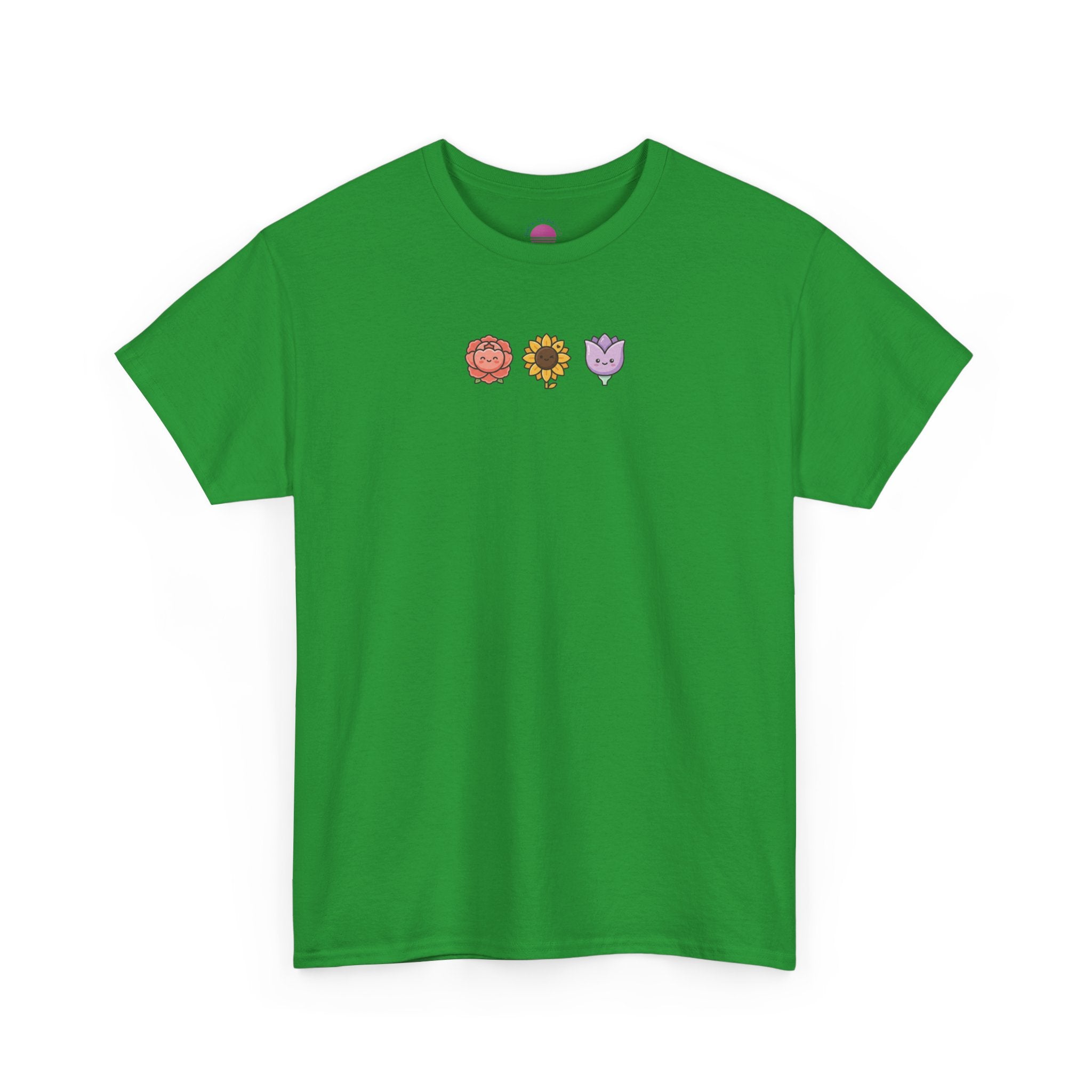 Flower Trio Tee — Cute Mini Floral Lion, Sunflower & Heart Plants Graphic T-Shirt