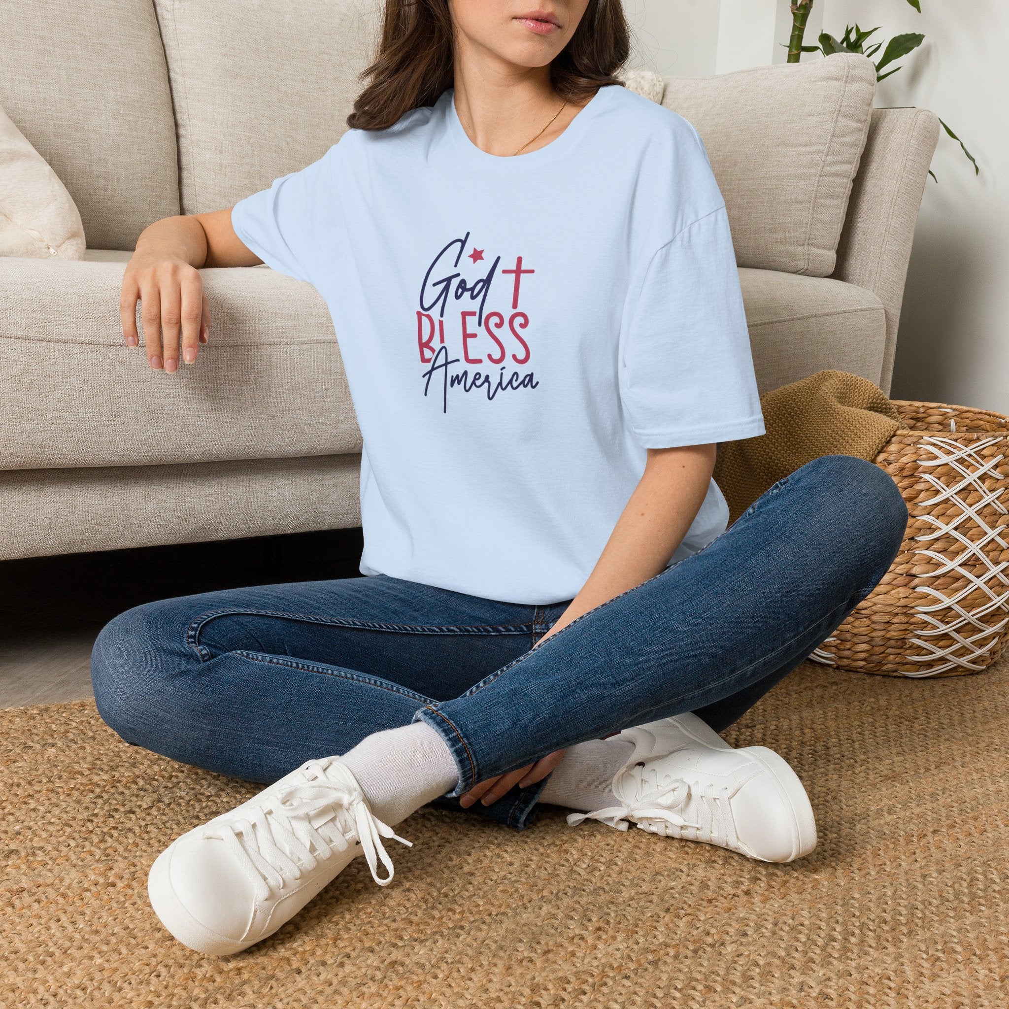 God Bless America Patriotic Christian T-Shirt with Cross